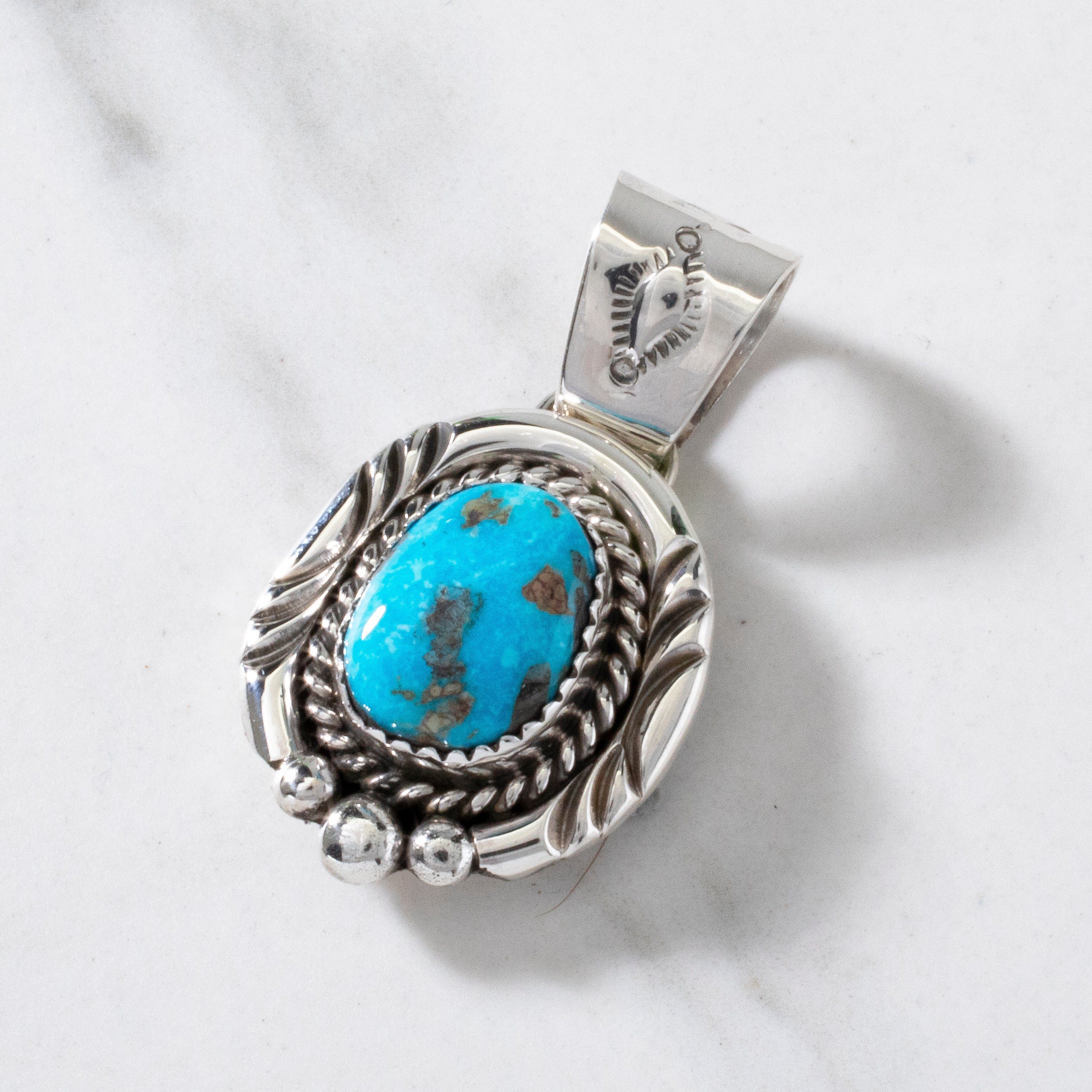 Kalifano Native American Jewelry Joe Piaso Jr. Navajo Sleeping Beauty Turquoise USA Native American Made 925 Sterling Silver Pendant NAN450.004