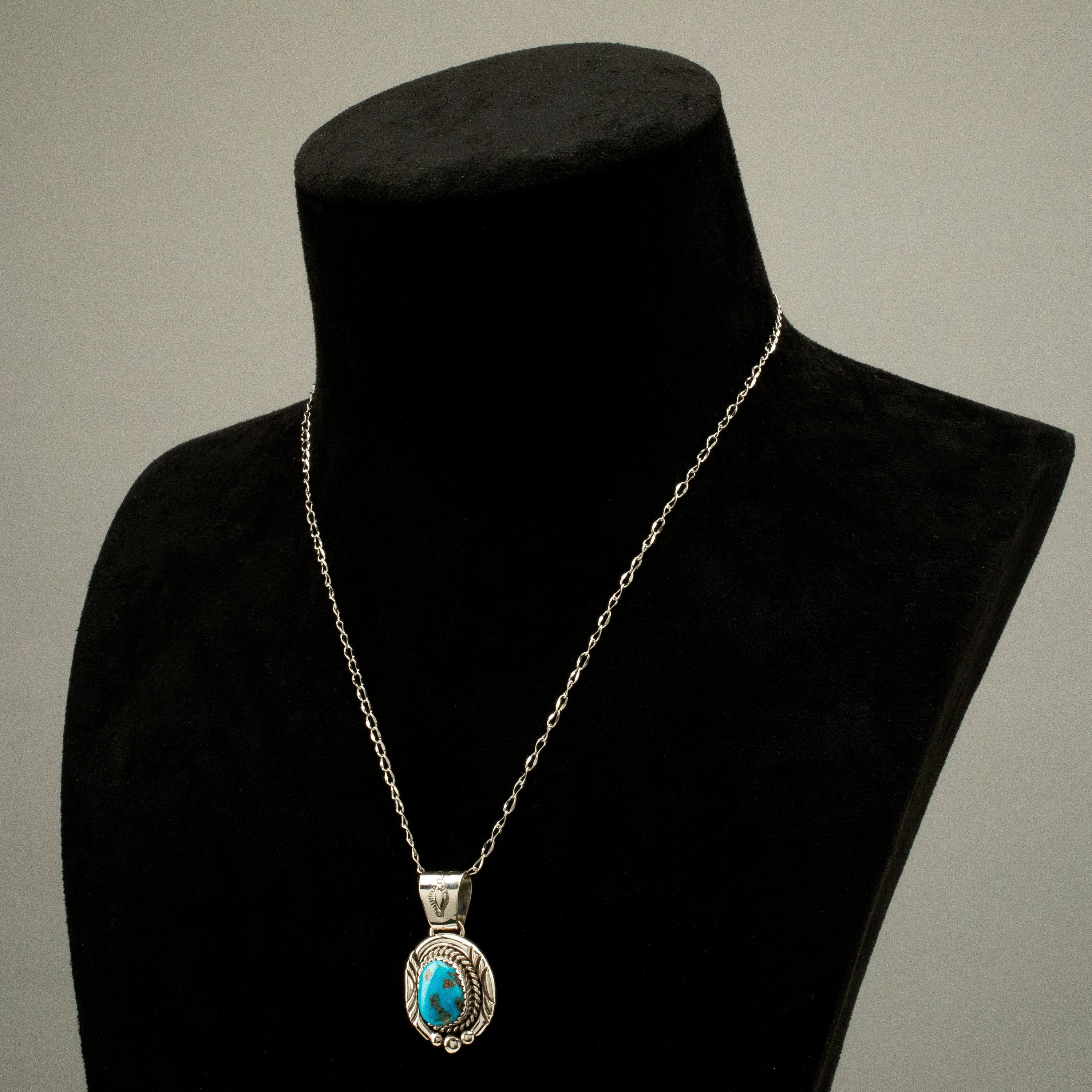 Kalifano Native American Jewelry Joe Piaso Jr. Navajo Sleeping Beauty Turquoise USA Native American Made 925 Sterling Silver Pendant NAN450.004