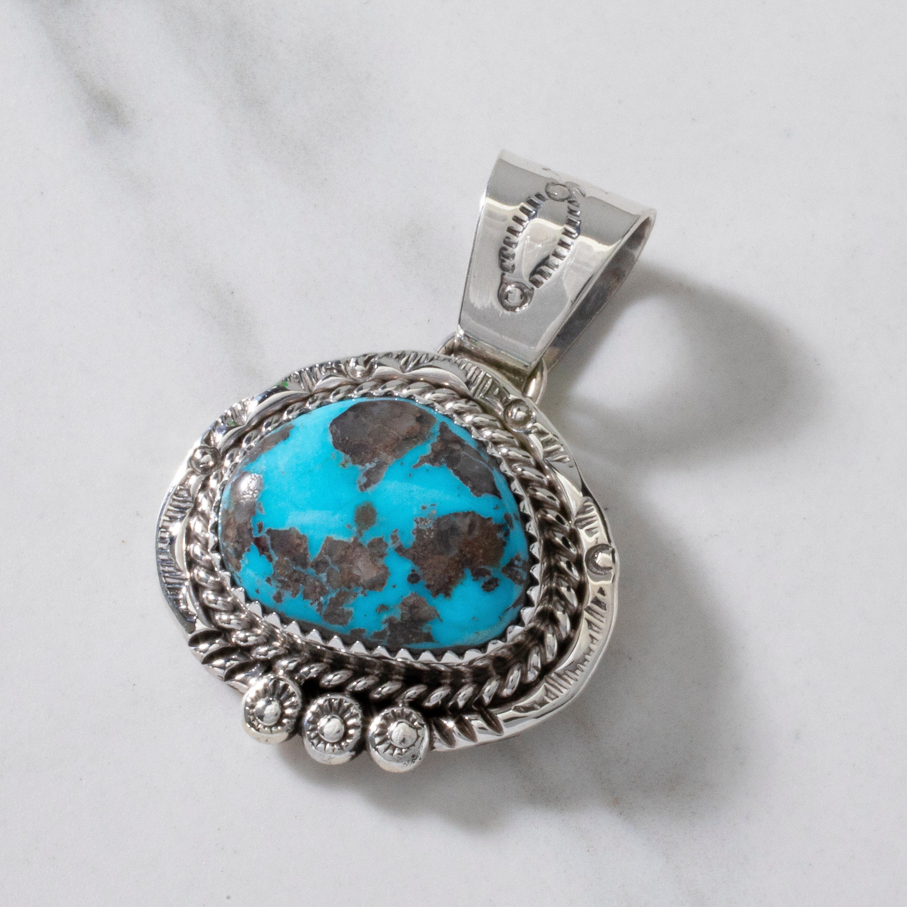 Kalifano Native American Jewelry Joe Piaso Jr. Navajo Sleeping Beauty Turquoise USA Native American Made 925 Sterling Silver Pendant NAN450.005