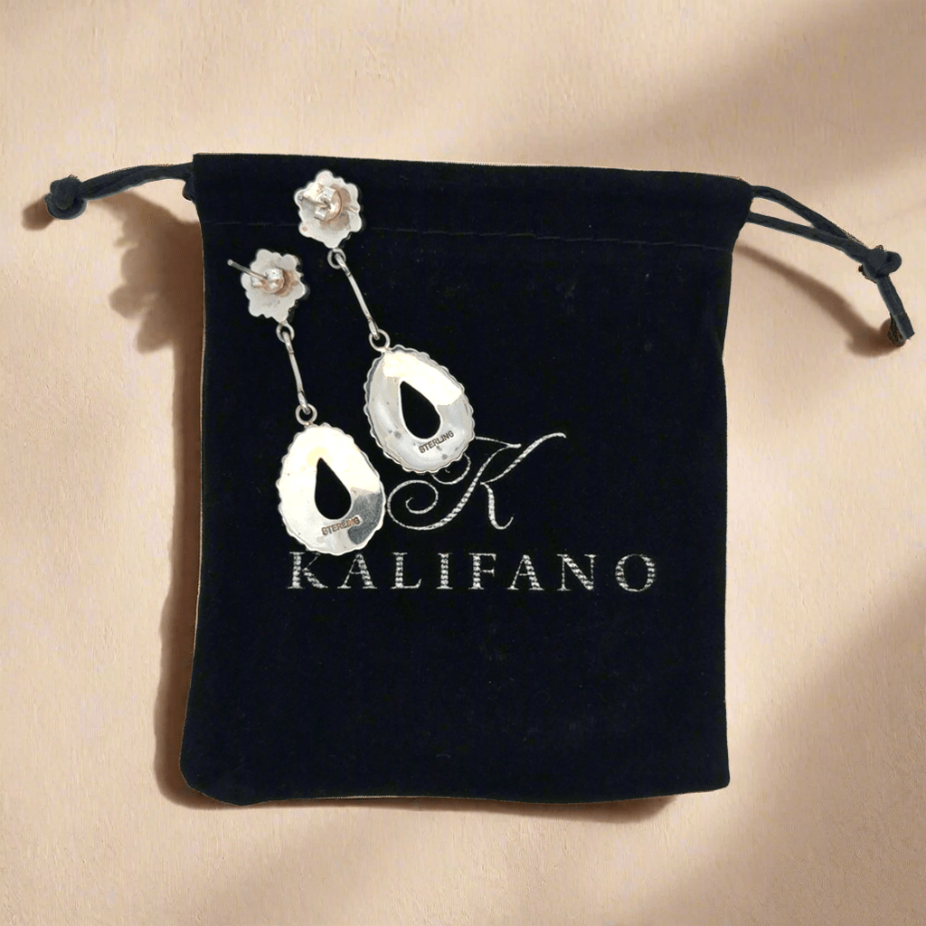 Kalifano Native American Jewelry Kingman Turquoise Flower Zuni USA Native American Made 925 Sterling Silver Dangle Earrings with Stud Backing NAE1400.002