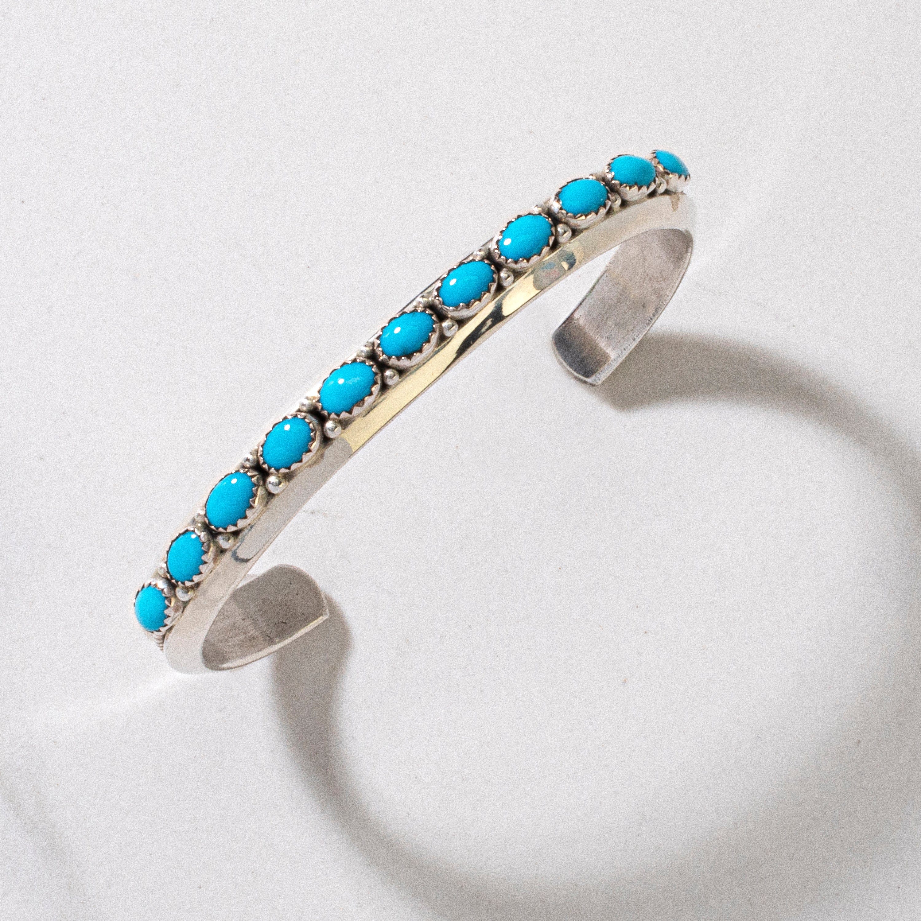Kalifano Native American Jewelry L. Sheka Sleeping Beauty Turquoise USA Native American Made 925 Sterling Silver Cuff NAB1200.028