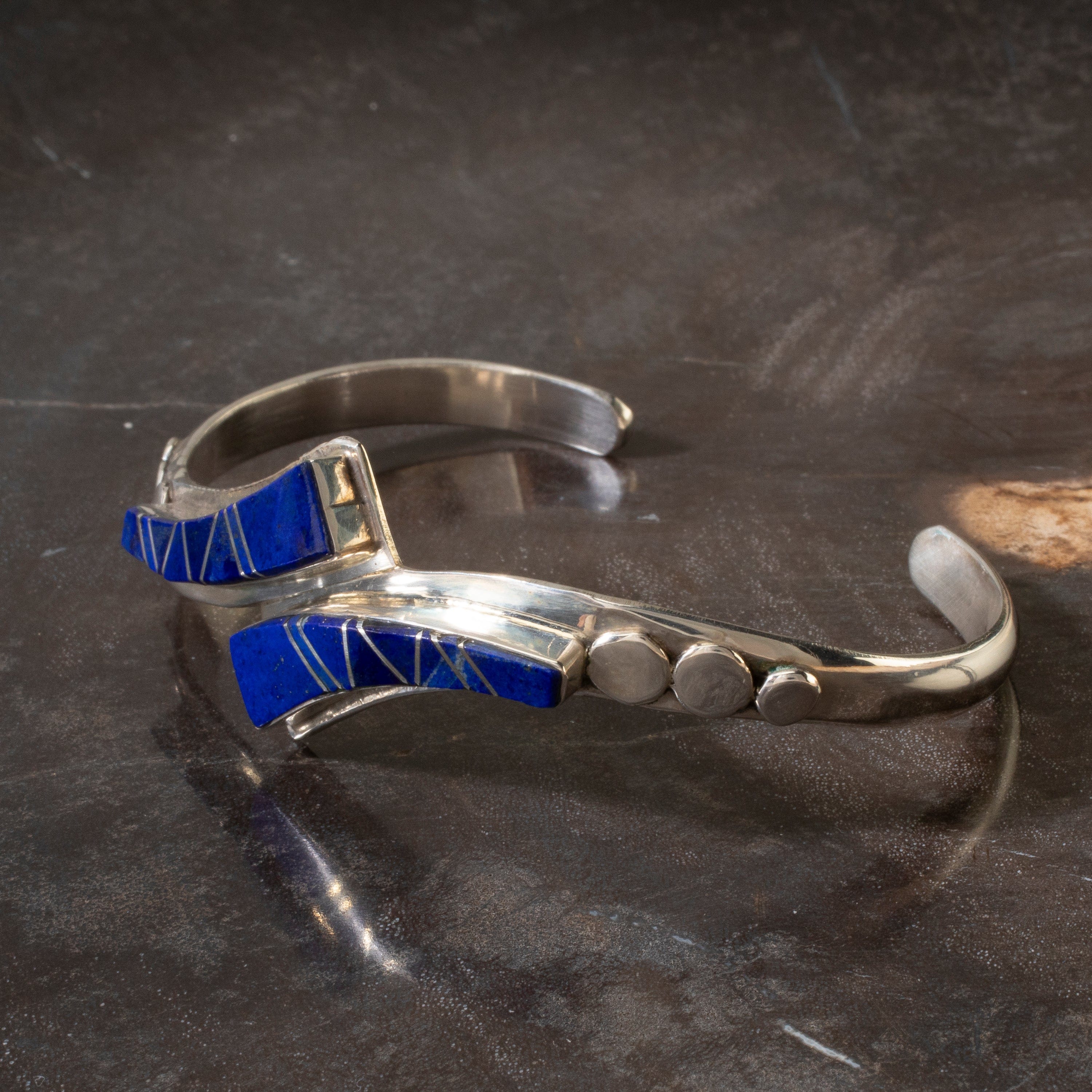 Kalifano Native American Jewelry Lapis Inlay Navajo USA Native American Made 925 Sterling Silver Cuff NAB800.028