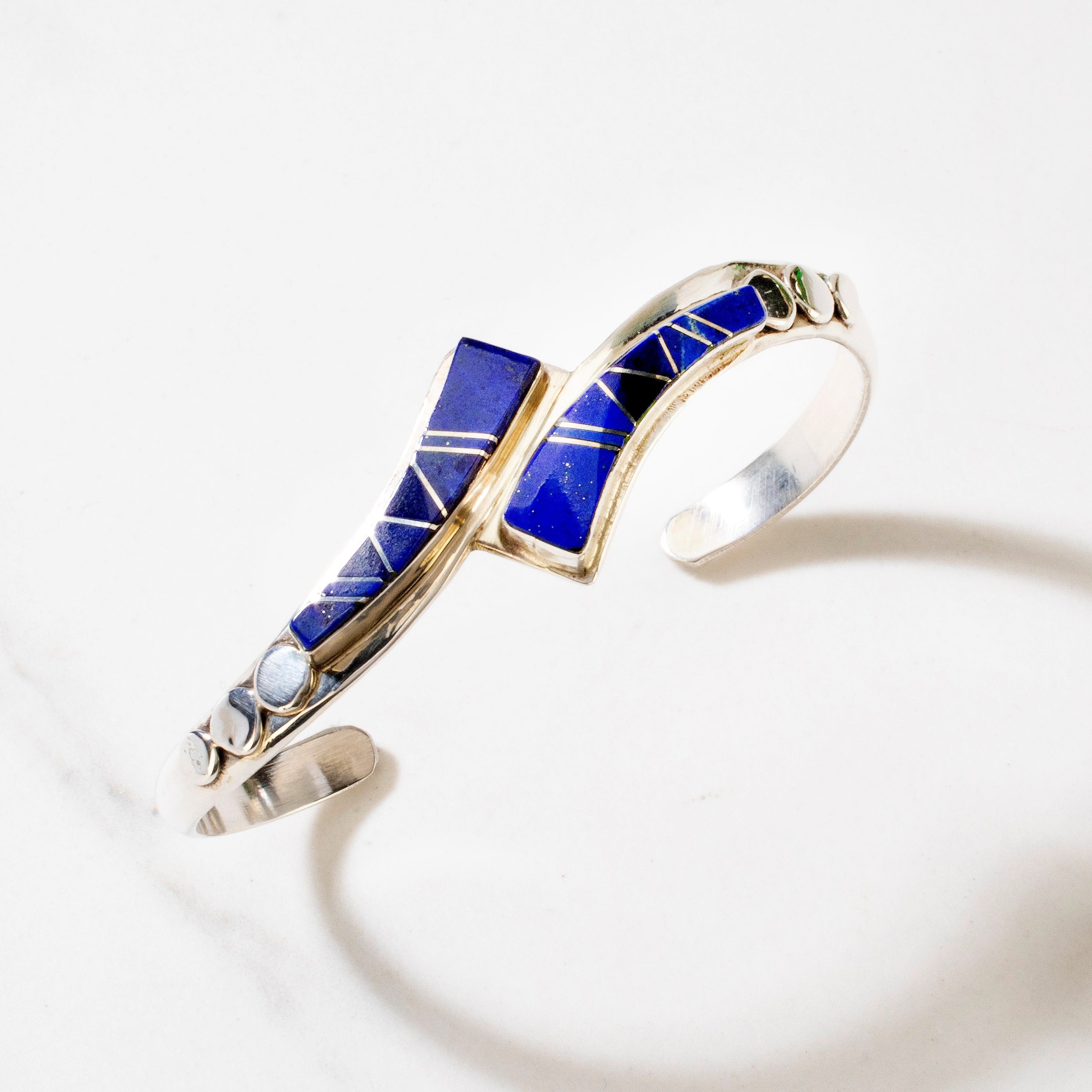 Kalifano Native American Jewelry Lapis Inlay Navajo USA Native American Made 925 Sterling Silver Cuff NAB800.028