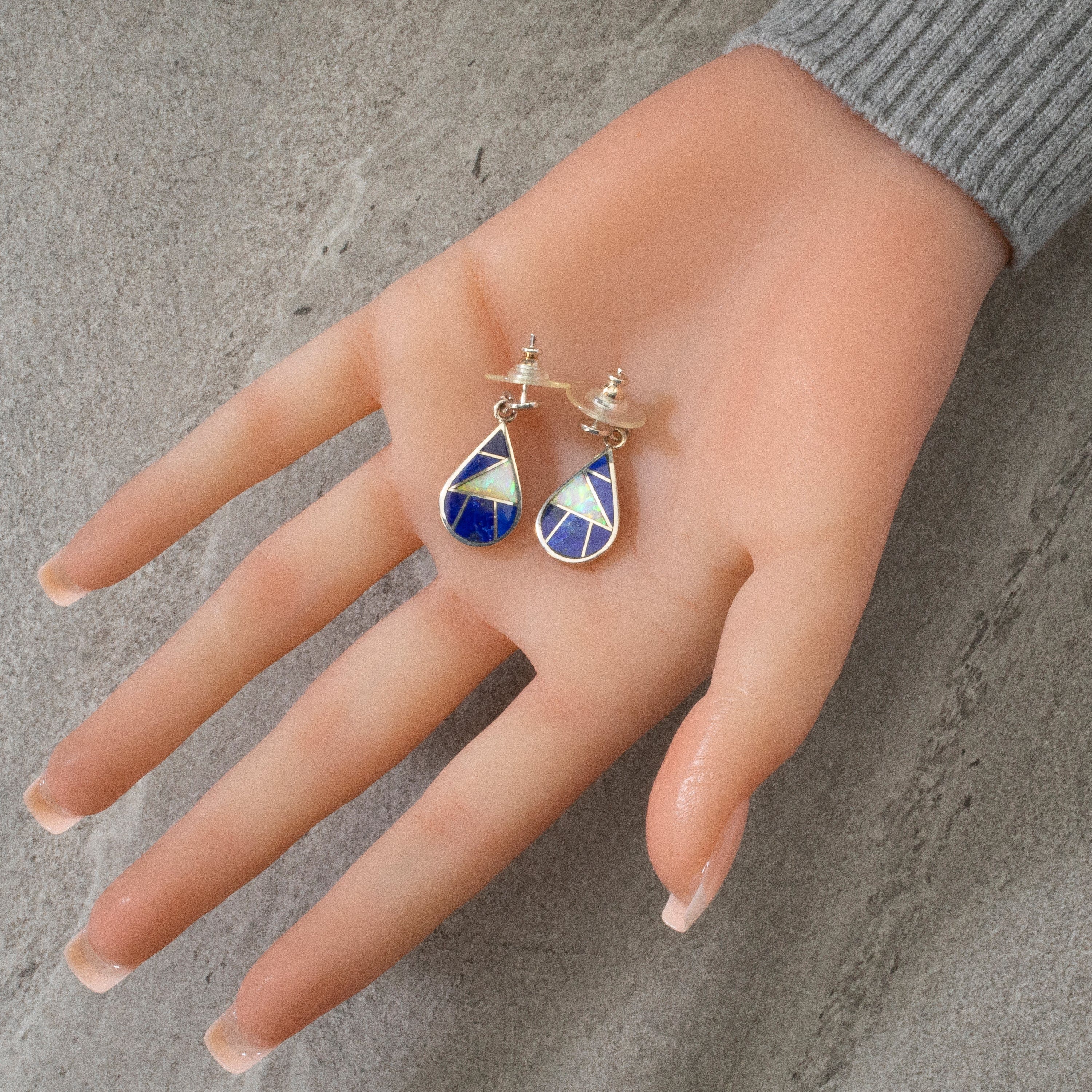 Kalifano Native American Jewelry Lapis & Opal Teardrop Navajo USA Native American Made 925 Sterling Silver Earrings with Stud Backing NAE400.037