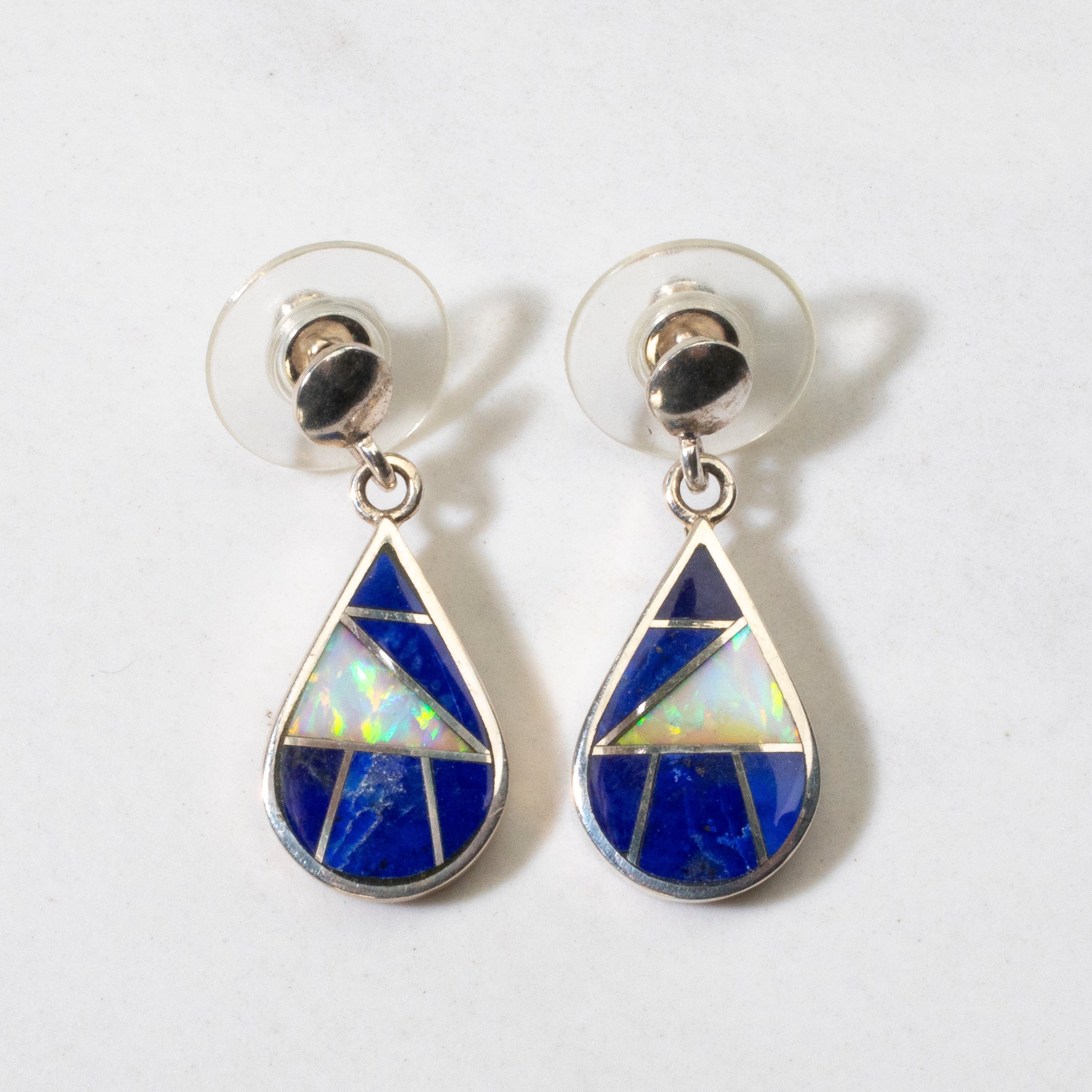 Kalifano Native American Jewelry Lapis & Opal Teardrop Navajo USA Native American Made 925 Sterling Silver Earrings with Stud Backing NAE400.037