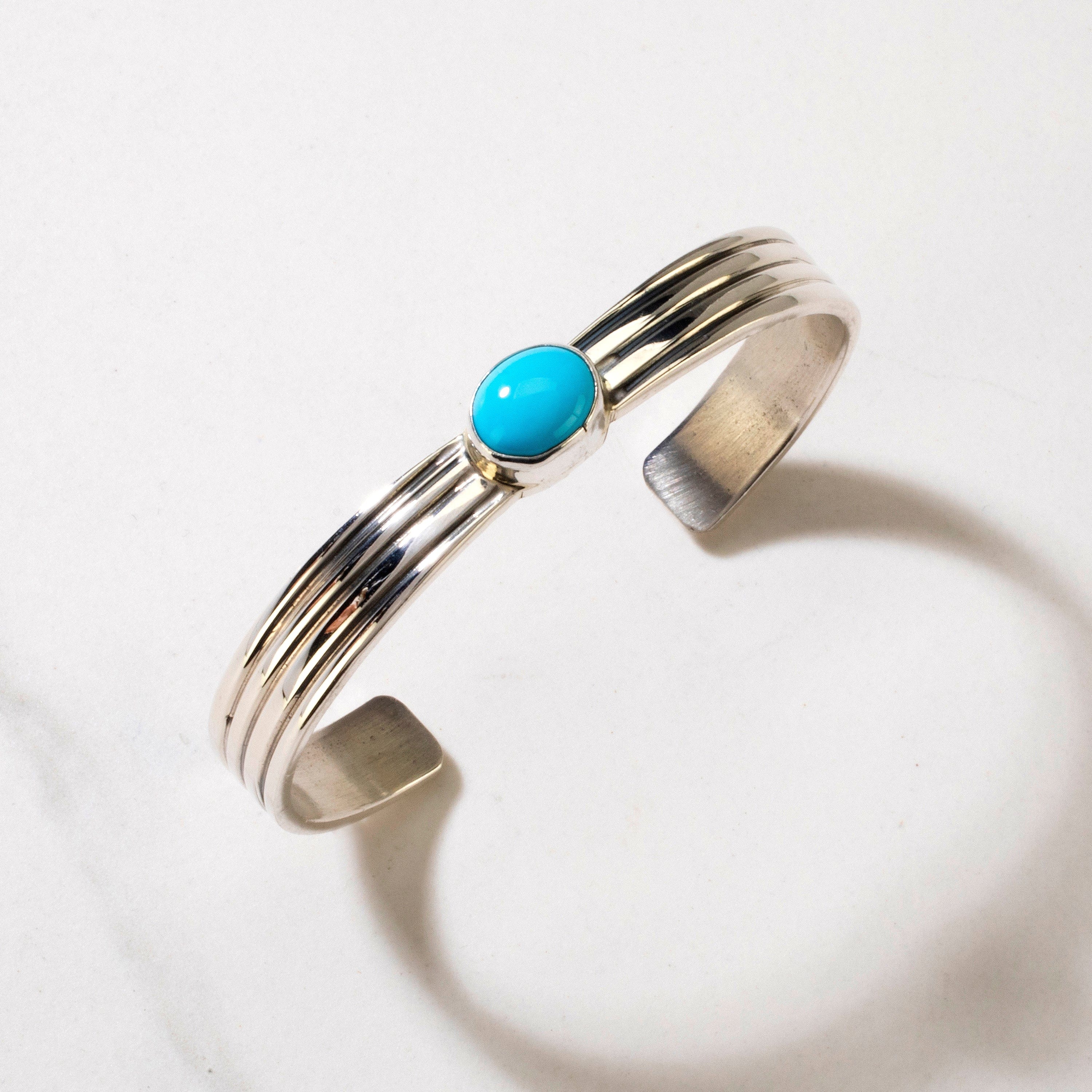 Kalifano Native American Jewelry Livingston Sleeping Beauty Turquoise Navajo USA Native American Made 925 Sterling Silver Cuff NAB900.014