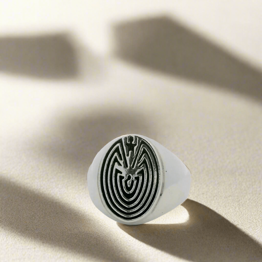 Kalifano Native American Jewelry Man in Maze Hopi USA Native American Made 925 Sterling Silver Ring