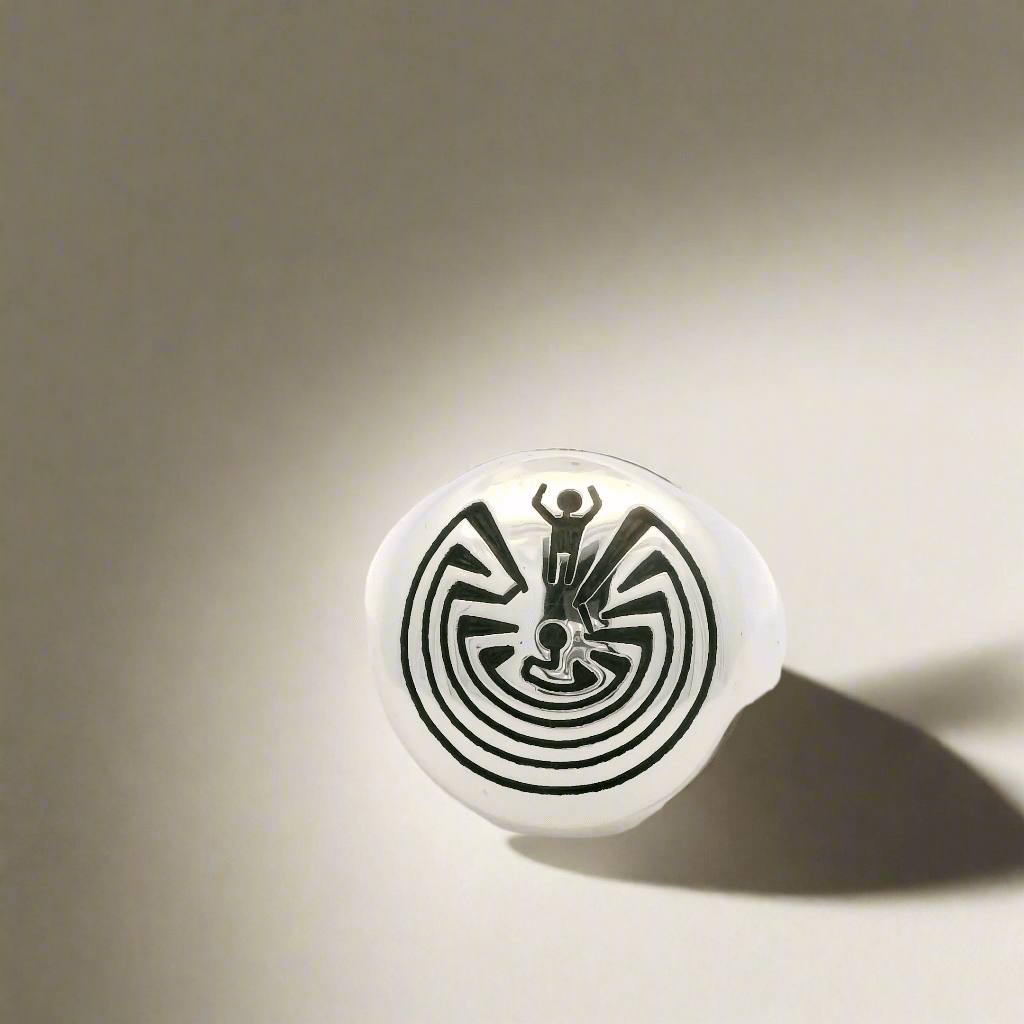 Kalifano Native American Jewelry Man in Maze Hopi USA Native American Made 925 Sterling Silver Ring