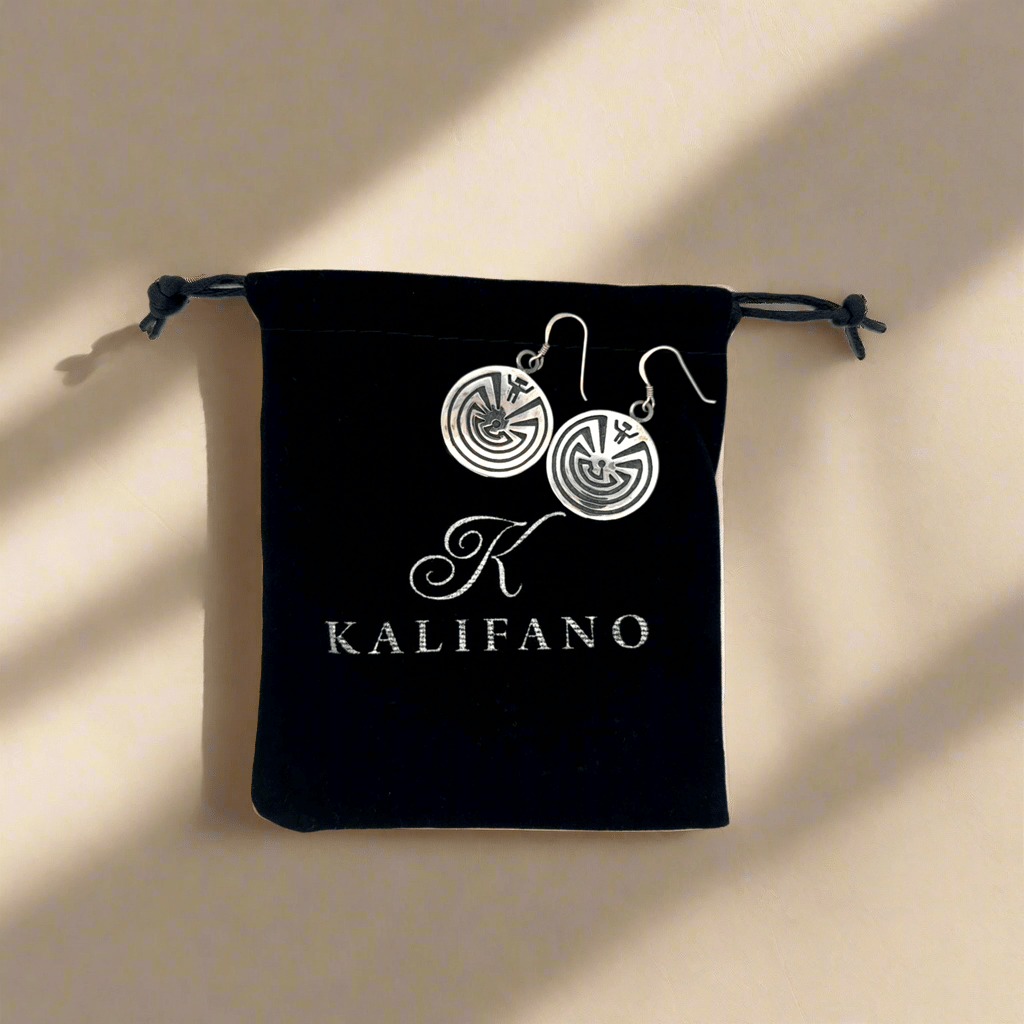 Kalifano Native American Jewelry Man in Maze Round Hopi USA Native American Made 925 Sterling Silver Earrings with French Hook NAE400.049