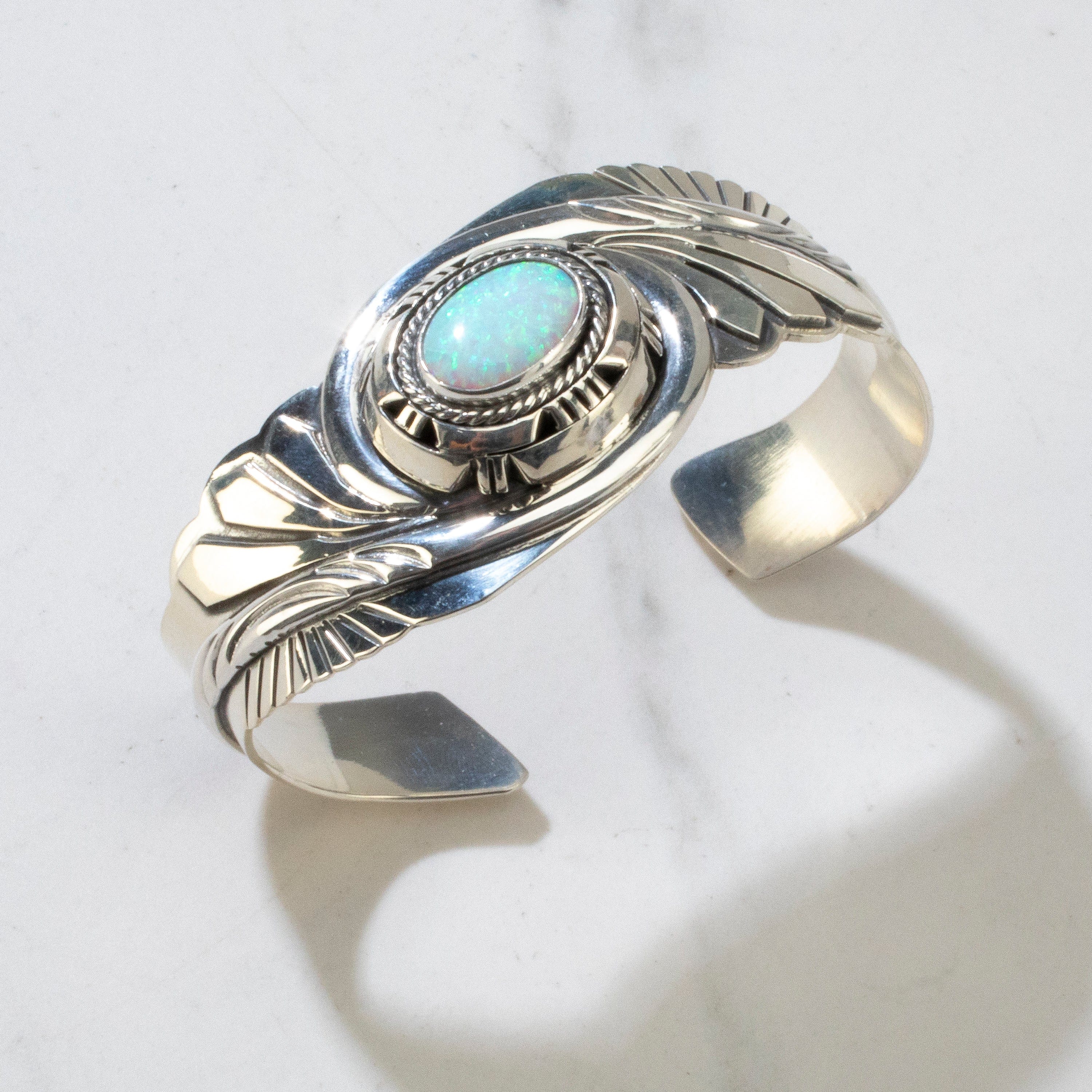 Kalifano Native American Jewelry Opal Navajo USA Native American Made 925 Sterling Silver Cuff NAB1400.013