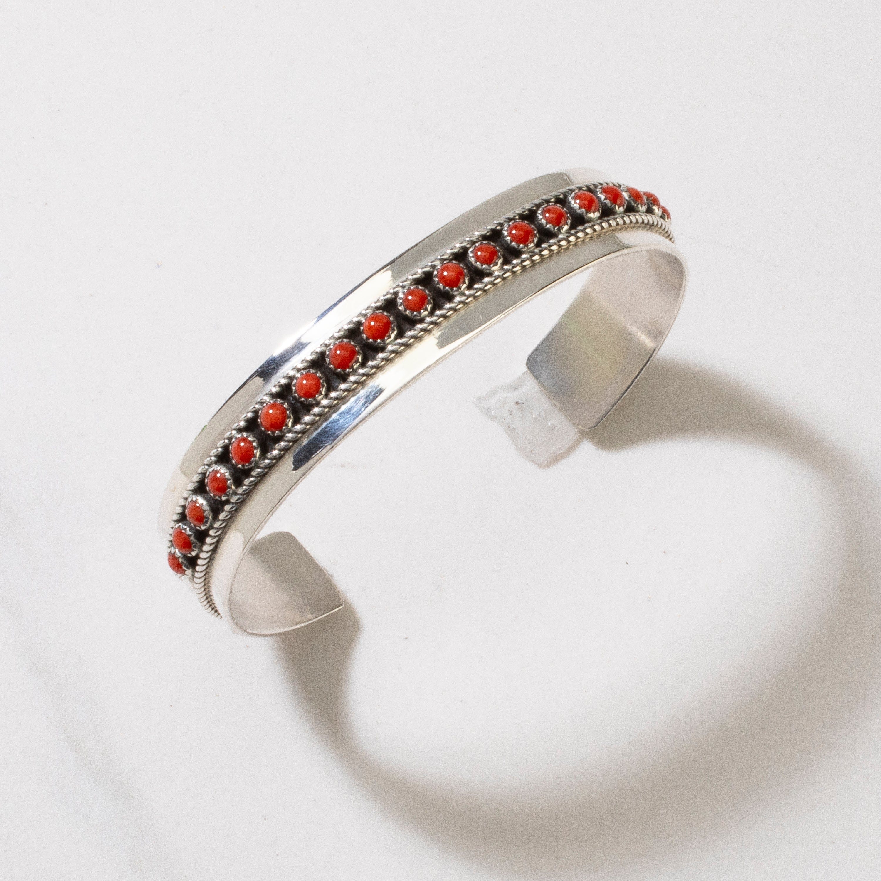 Kalifano Native American Jewelry Patrick Yazzie Navajo Red Coral USA Native American Made 925 Sterling Silver Cuff NAB1000.009