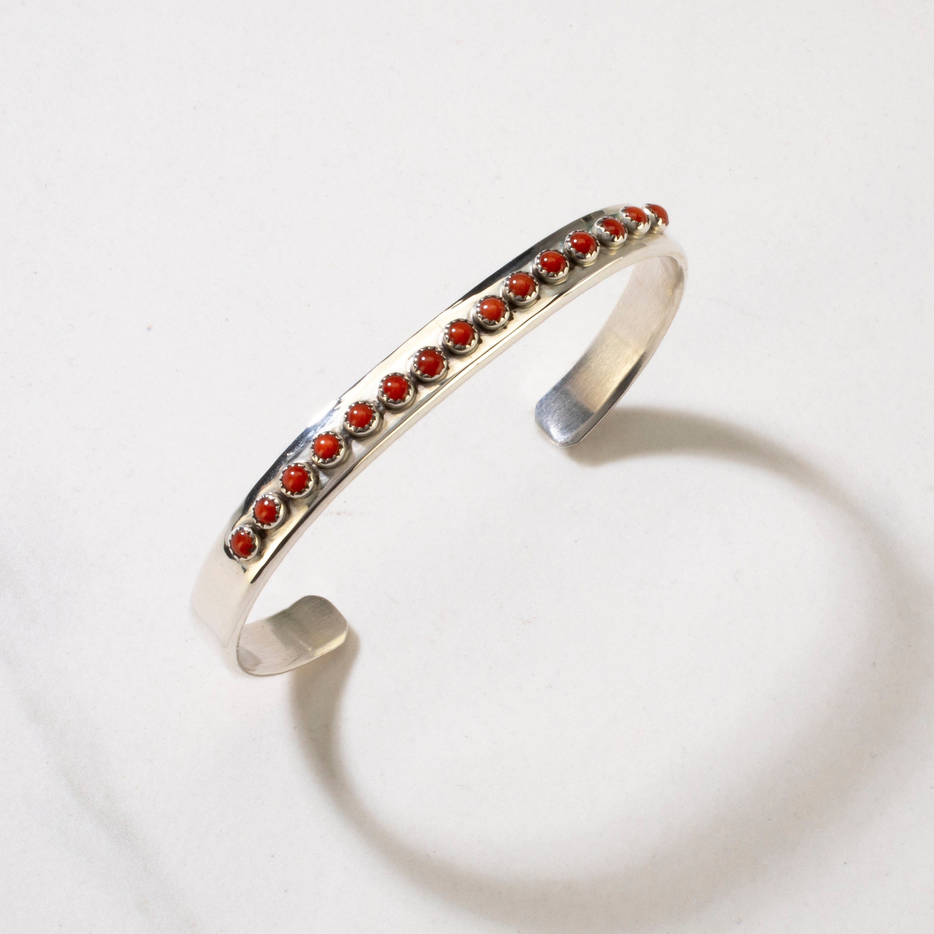 Kalifano Native American Jewelry Patrick Yazzie Navajo Red Coral USA Native American Made 925 Sterling Silver Cuff NAB800.008