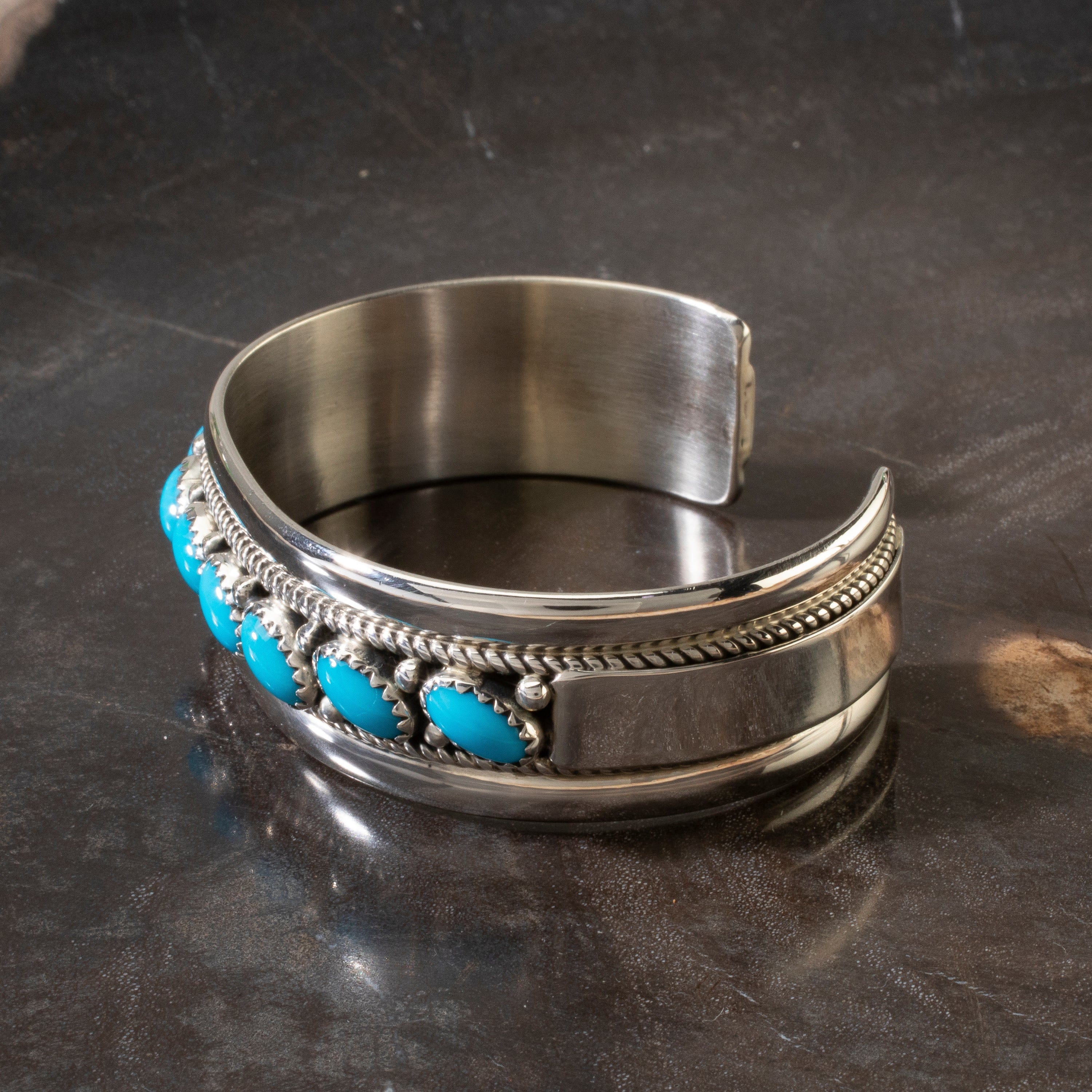 Kalifano Native American Jewelry Paul Livingston Navajo Diagonal Sleeping Beauty Turquoise USA Native American Made 925 Sterling Silver Cuff NAB1400.005