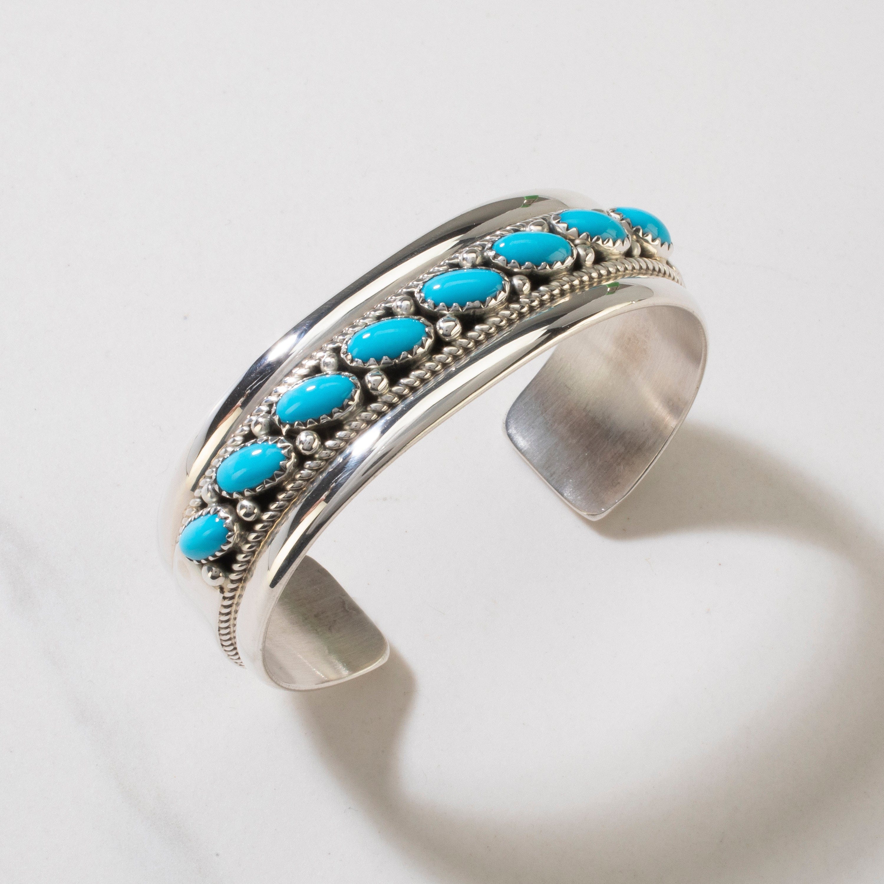 Kalifano Native American Jewelry Paul Livingston Navajo Diagonal Sleeping Beauty Turquoise USA Native American Made 925 Sterling Silver Cuff NAB1400.005