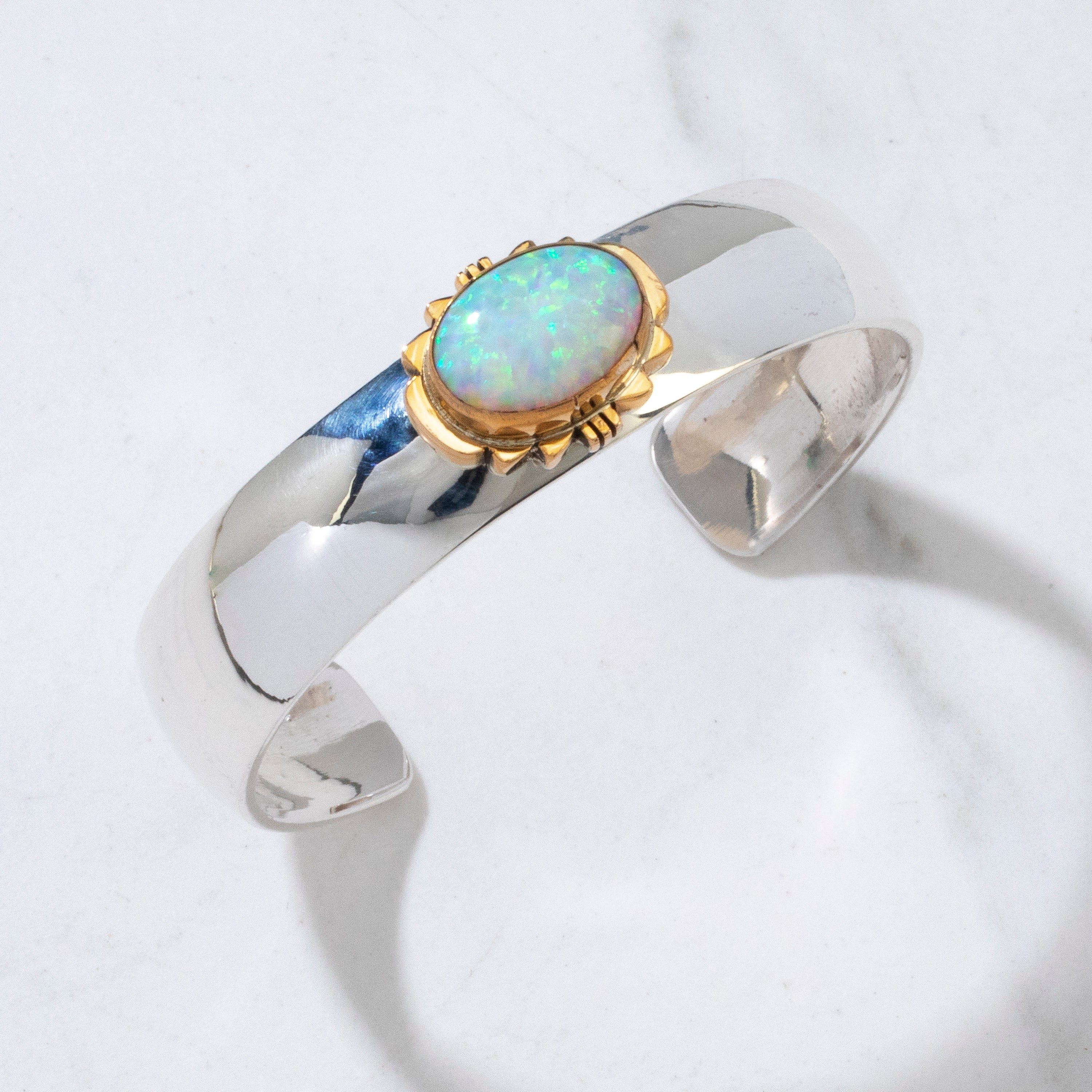 Kalifano Native American Jewelry Paul Livingston Opal USA Native American Made 12K Gold Filled & 925 Sterling Silver Cuff NAB1100.002