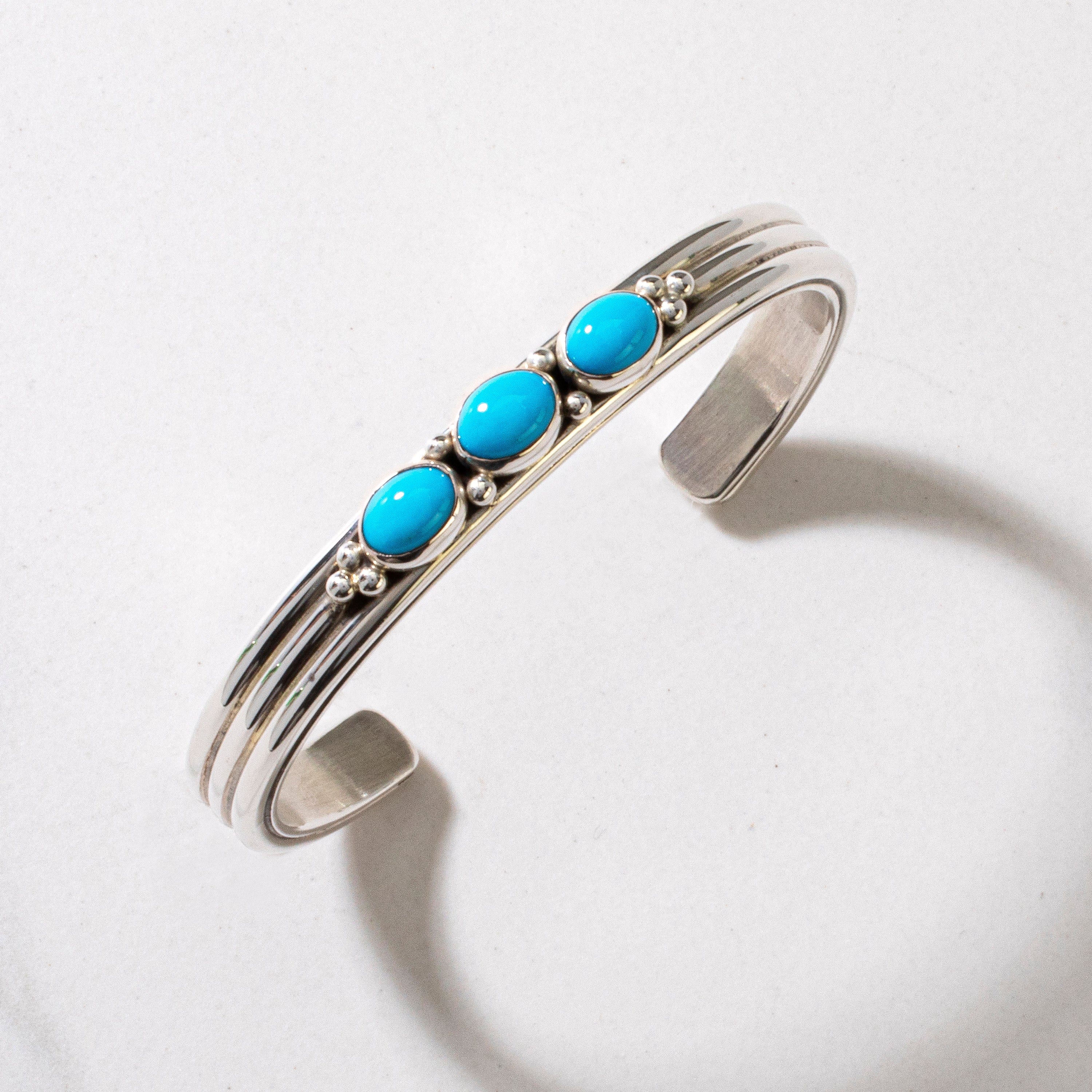 Kalifano Native American Jewelry Paul Livingston Sleeping Beauty Turquoise Navajo USA Native American Made 925 Sterling Silver Cuff NAB900.020