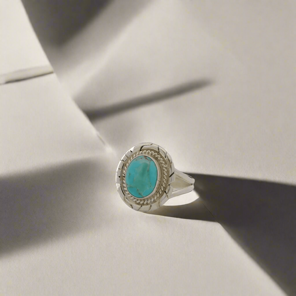 Kalifano Native American Jewelry Peggy Skeets Kingman Turquoise Navajo USA Native American Made 925 Sterling Silver Ring