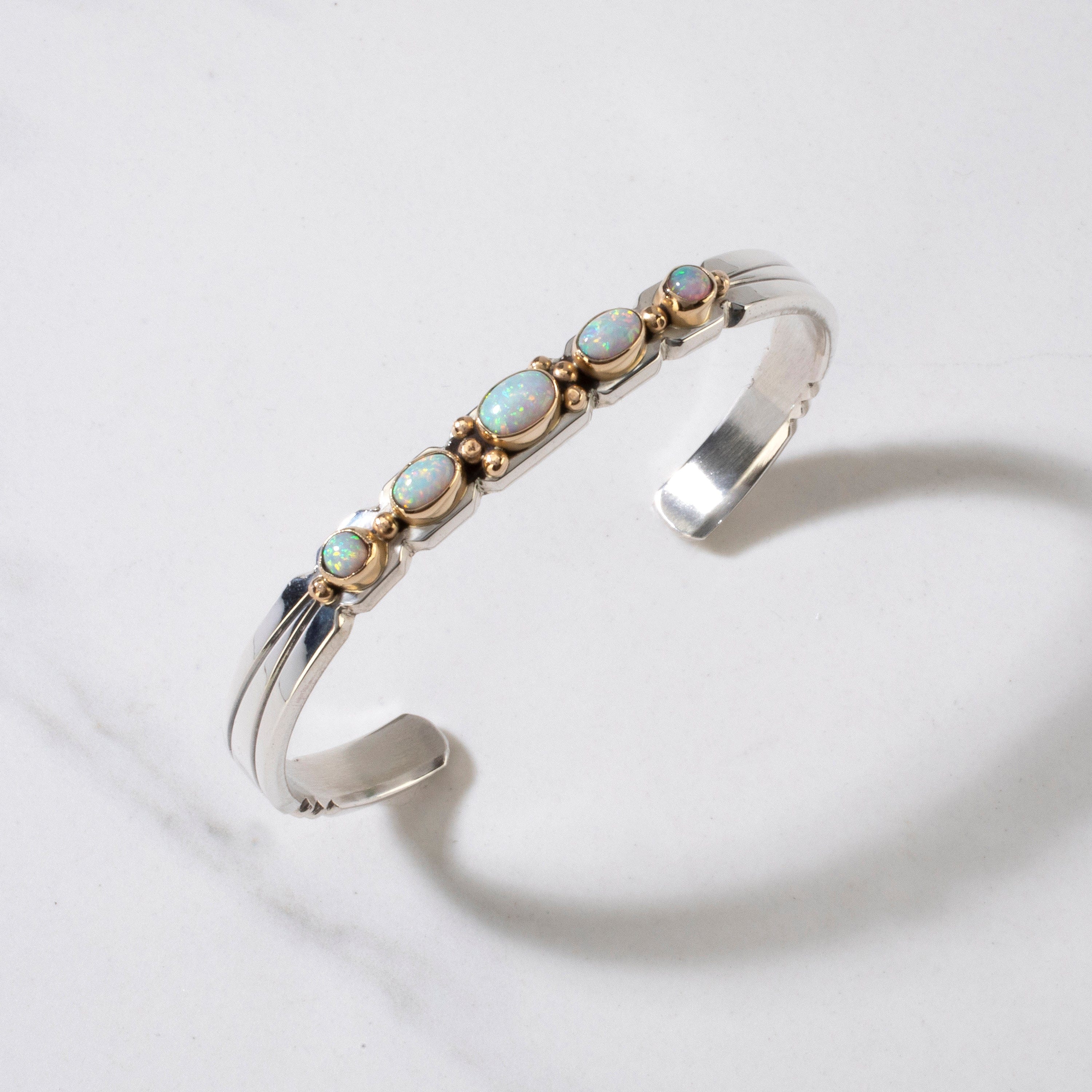 Kalifano Native American Jewelry Ray Bennett Opal & 14K Gold Navajo USA Native American Made 925 Sterling Silver Cuff NAB2400.021