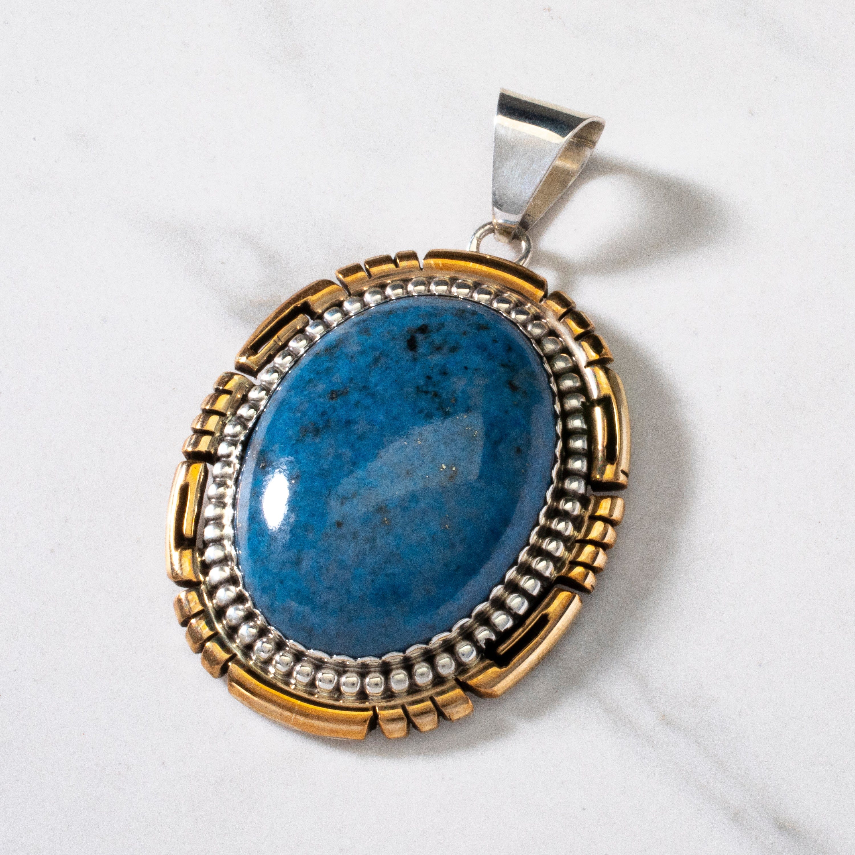 Kalifano Native American Jewelry Richard Long Jr. Lapis Navajo USA Native American Made 925 Sterling Silver & 12K Gold Filled Pendant NAN1700.001