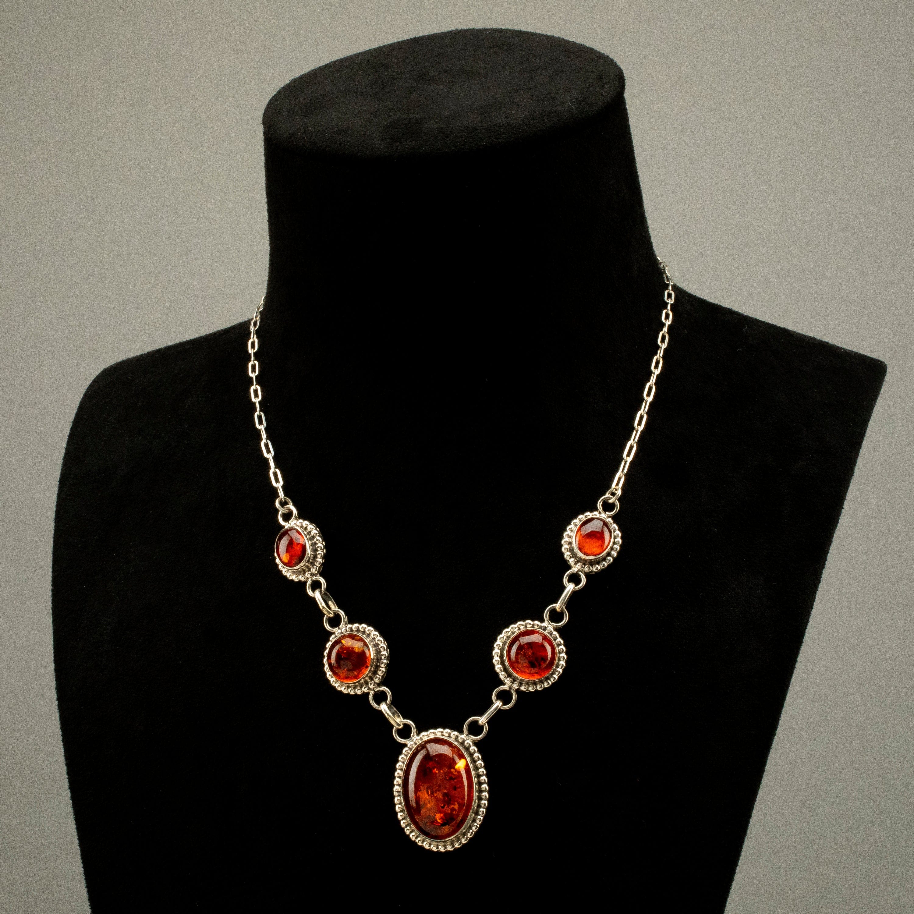 Kalifano Native American Jewelry Richard Long Sr. Baltic Amber USA Native American Made 925 Sterling Silver Necklace & Earrings Set NAN1200.027