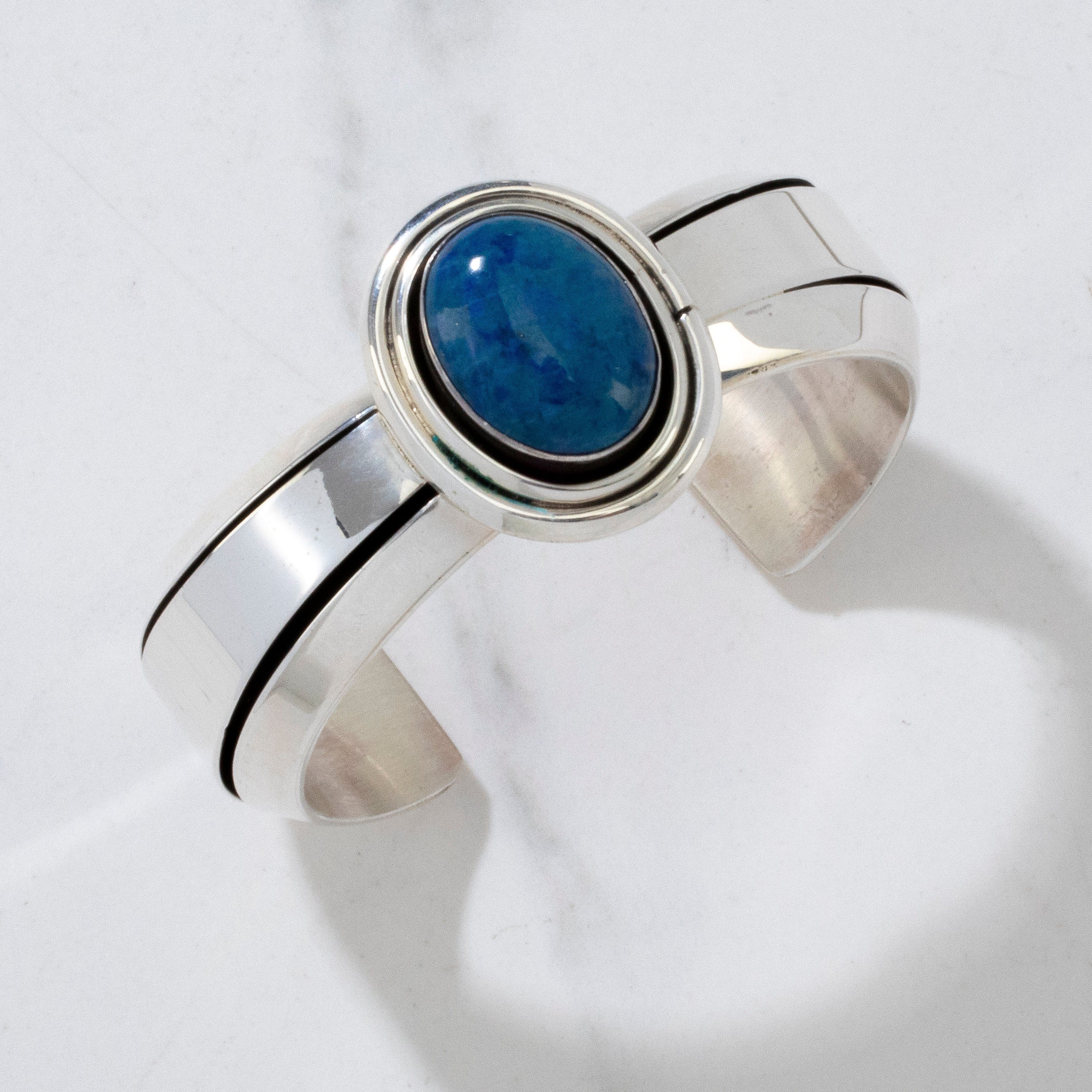 Kalifano Native American Jewelry Richard Long Sr. Denim Lapis Navajo USA Native American Made 925 Sterling Silver Cuff NAB1700.006