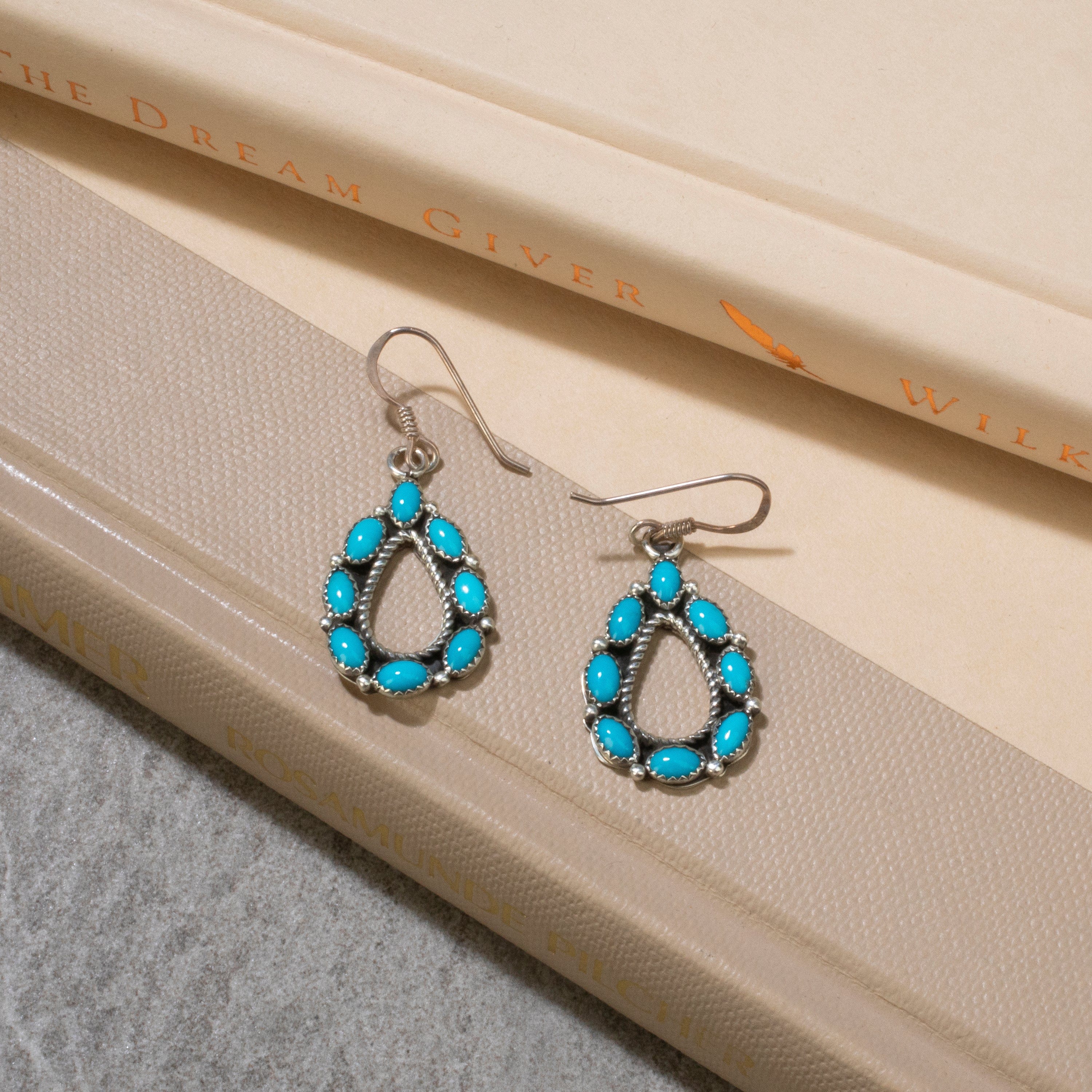 Kalifano Native American Jewelry Sleeping Beauty Turquoise Tear Drop Navajo USA Native American Made 925 Sterling Silver Earrings with French Hook NAE300.033