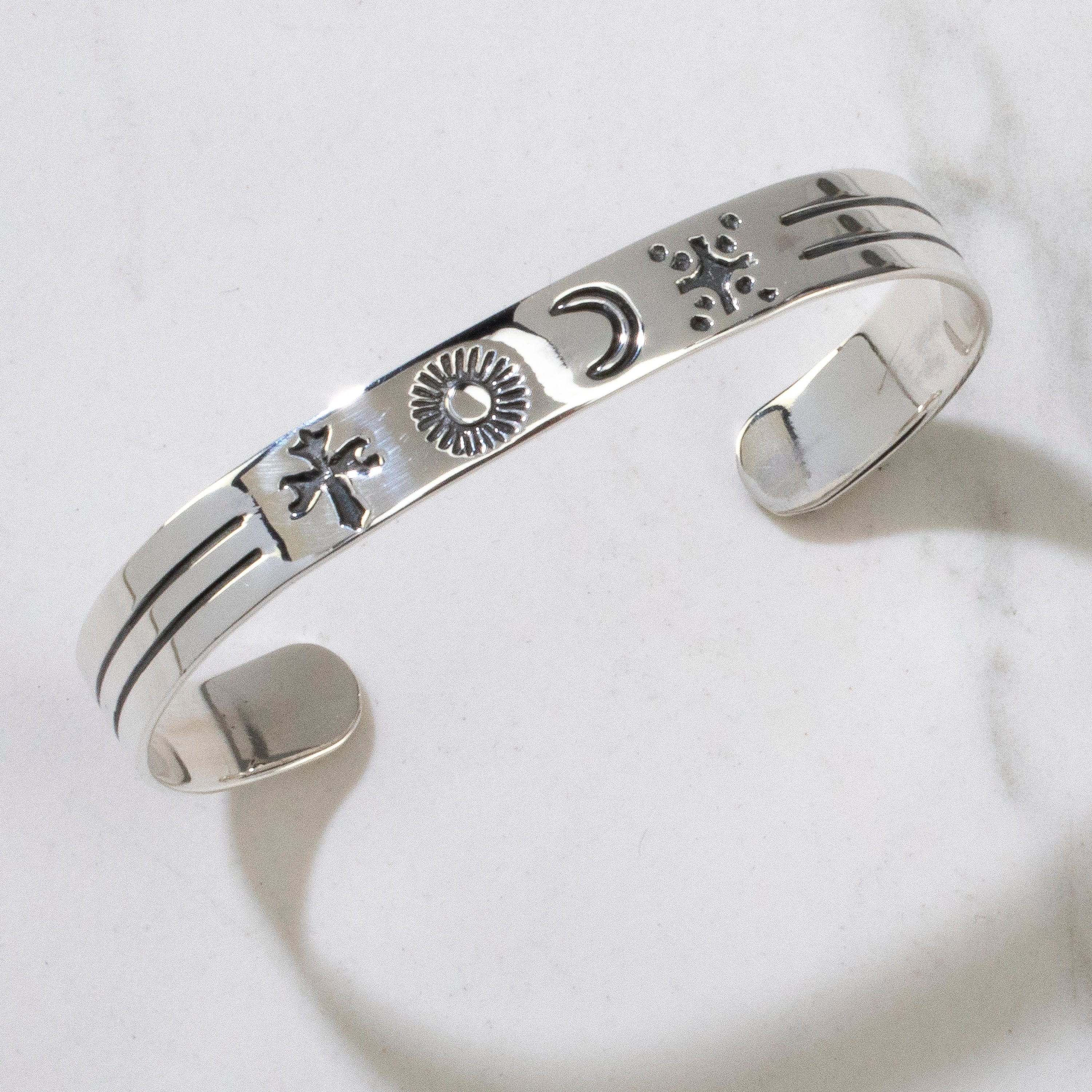 Kalifano Native American Jewelry Sun, Moon, & Cross Hopi USA Native American Made 925 Sterling Silver Cuff NAB300.009