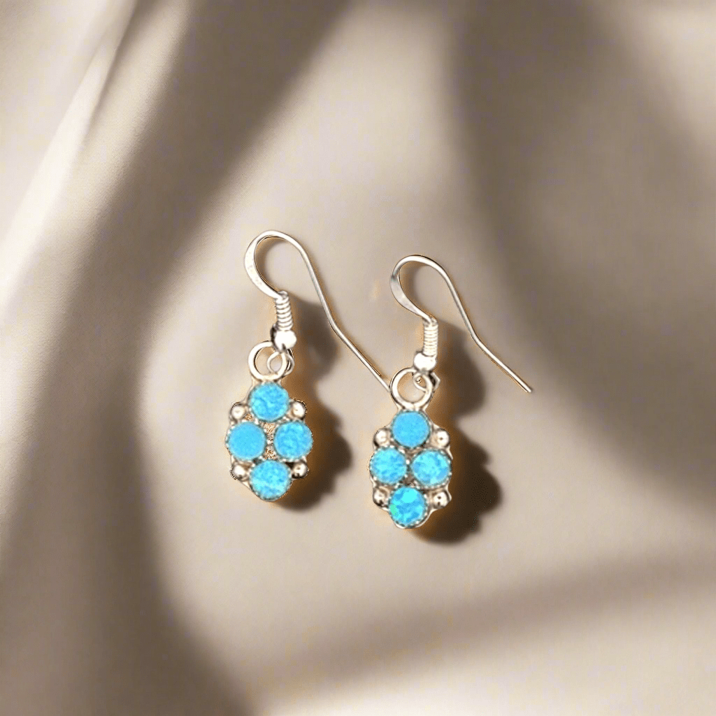 Kalifano Native American Jewelry Swain Charlie Aqua Opal Zuni USA Native American Made 925 Sterling Silver Earrings with French Hook NAE200.026