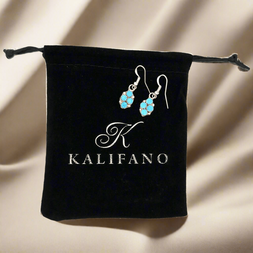 Kalifano Native American Jewelry Swain Charlie Aqua Opal Zuni USA Native American Made 925 Sterling Silver Earrings with French Hook NAE200.026
