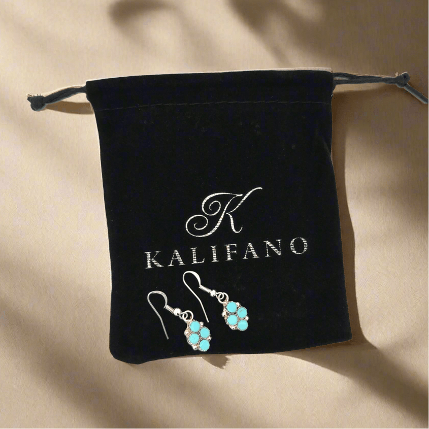 Kalifano Native American Jewelry Swain Charlie Kingman Turquoise Zuni USA Native American Made 925 Sterling Silver Earrings with French Hook NAE200.027