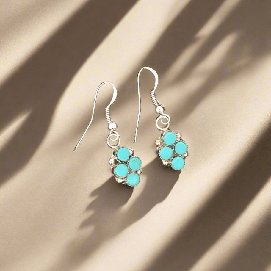 Kalifano Native American Jewelry Swain Charlie Kingman Turquoise Zuni USA Native American Made 925 Sterling Silver Earrings with French Hook NAE200.027