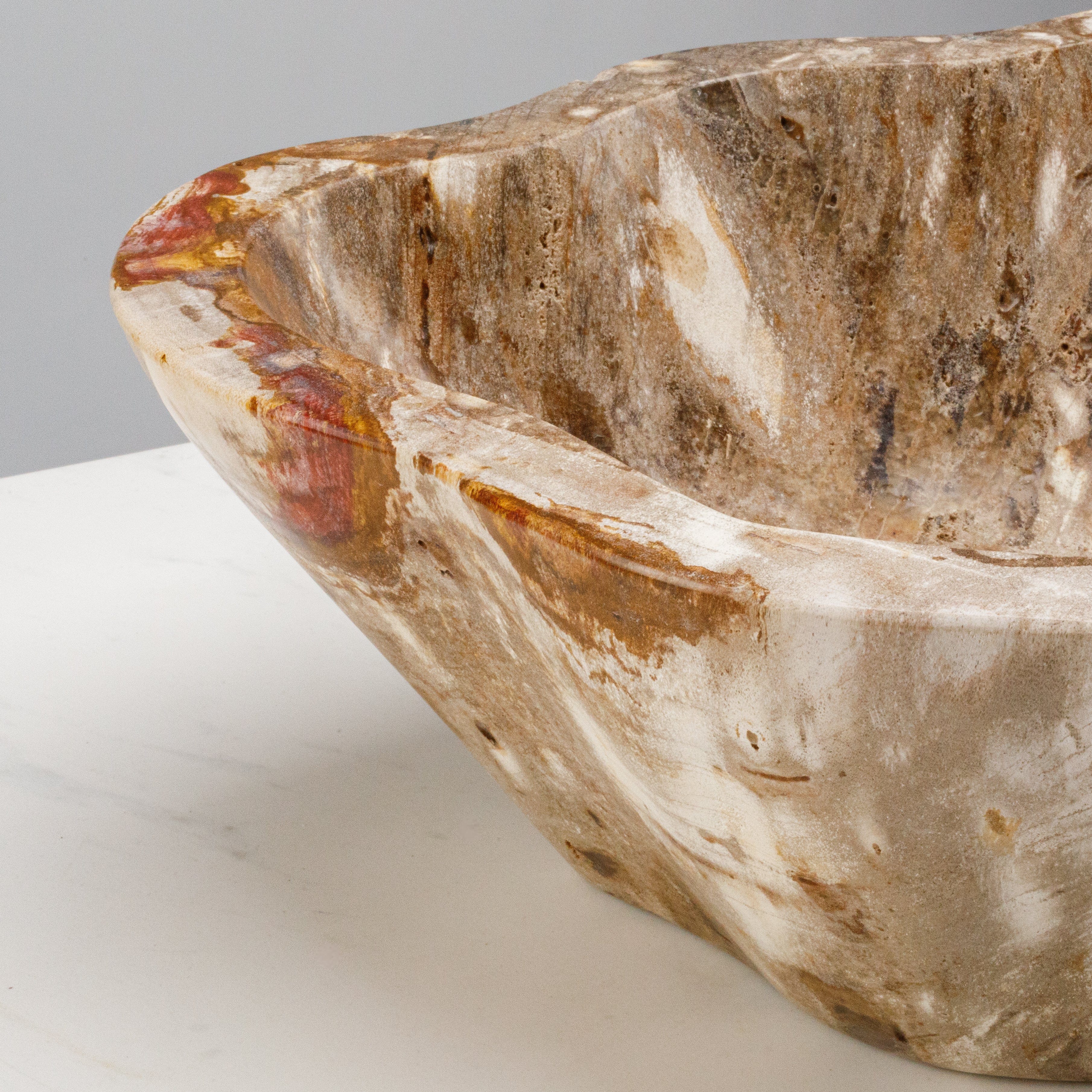 Kalifano Petrified Wood 24" Brown Petrified Wood Flower Bowl PWBO3500-BN