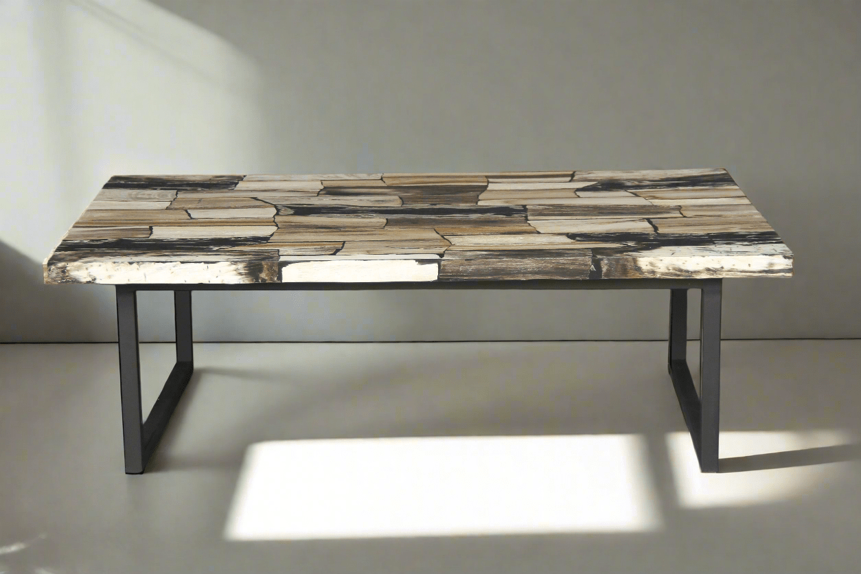 Kalifano Petrified Wood 47" Brown Petrified Wood Mosaic Coffee Table PWT10800.007