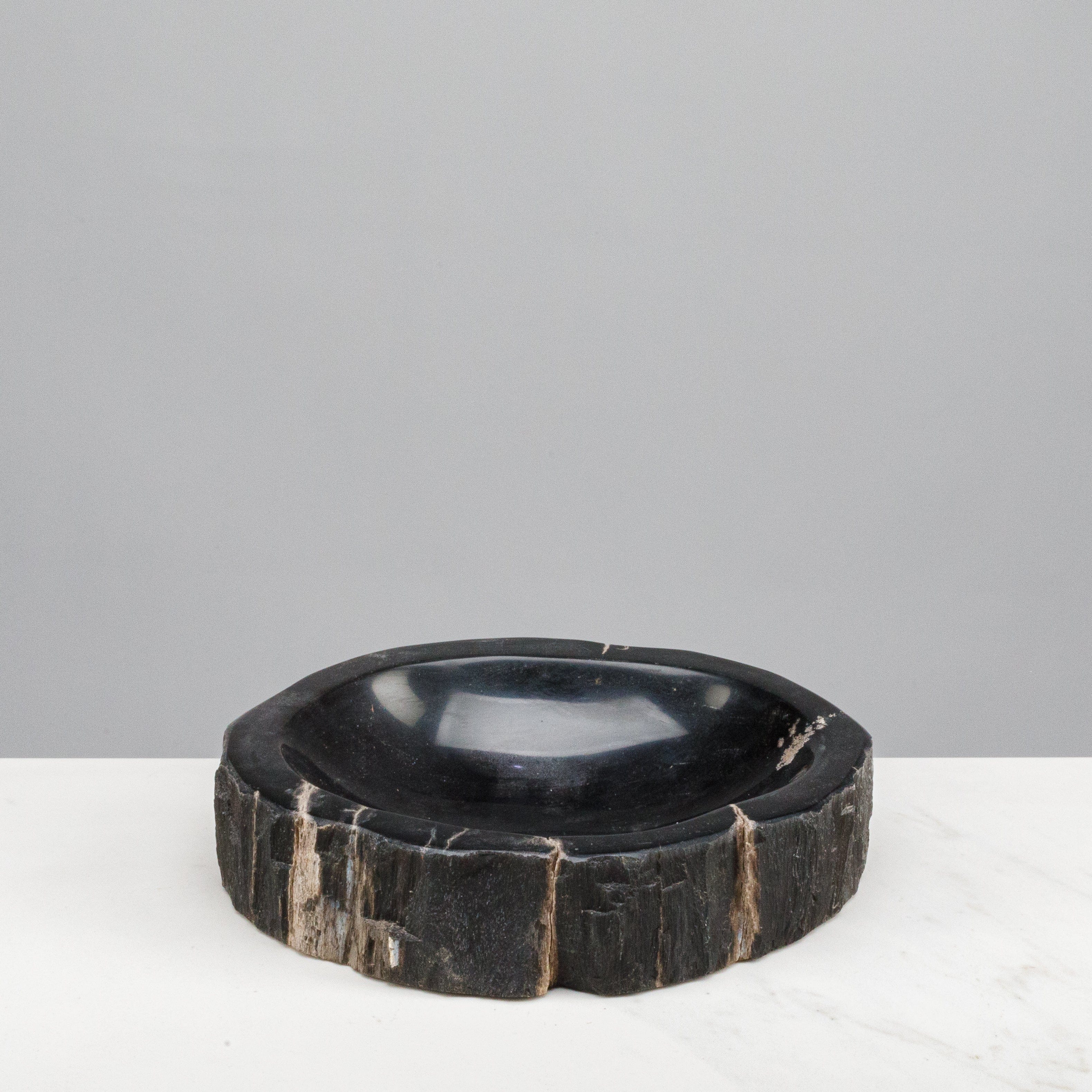 Kalifano Petrified Wood 7" Black Petrified Wood Ashtray PWAT250-BK