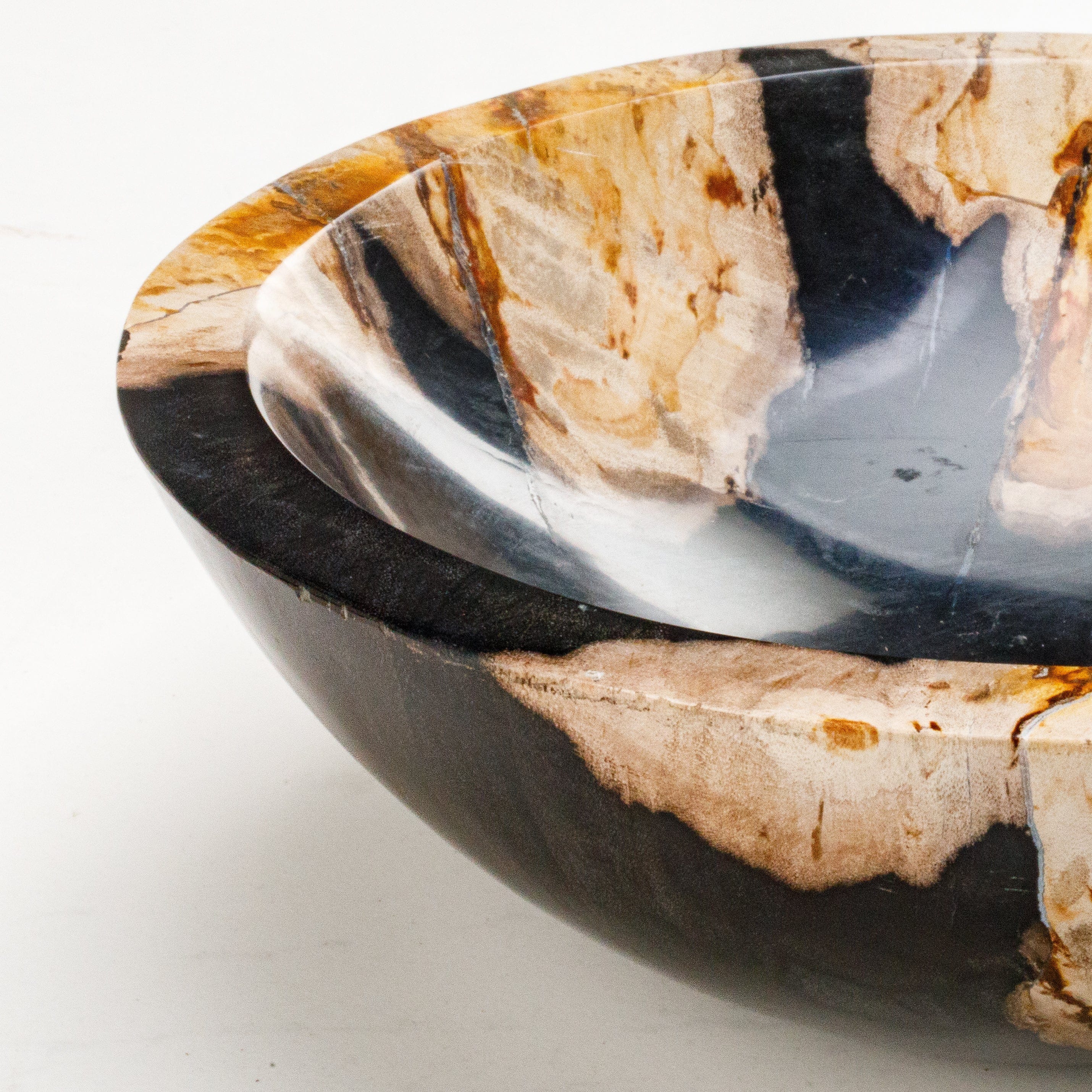 Kalifano Petrified Wood 9" Black Small Petrified Wood Bowl PWBO500-BK