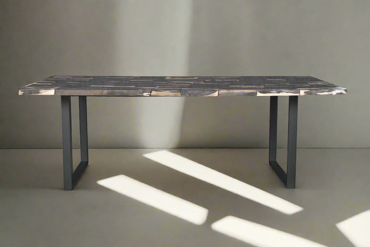 Kalifano Petrified Wood Black Mosaic Petrified Wood Dining Table 87" PWR18000-BK.002
