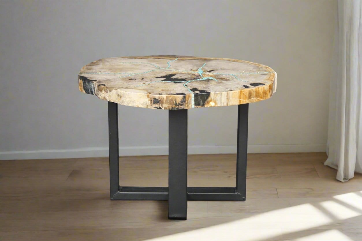 Kalifano Petrified Wood Petrified Wood Round Coffee Table 26" / 77 lbs PWT2800.009