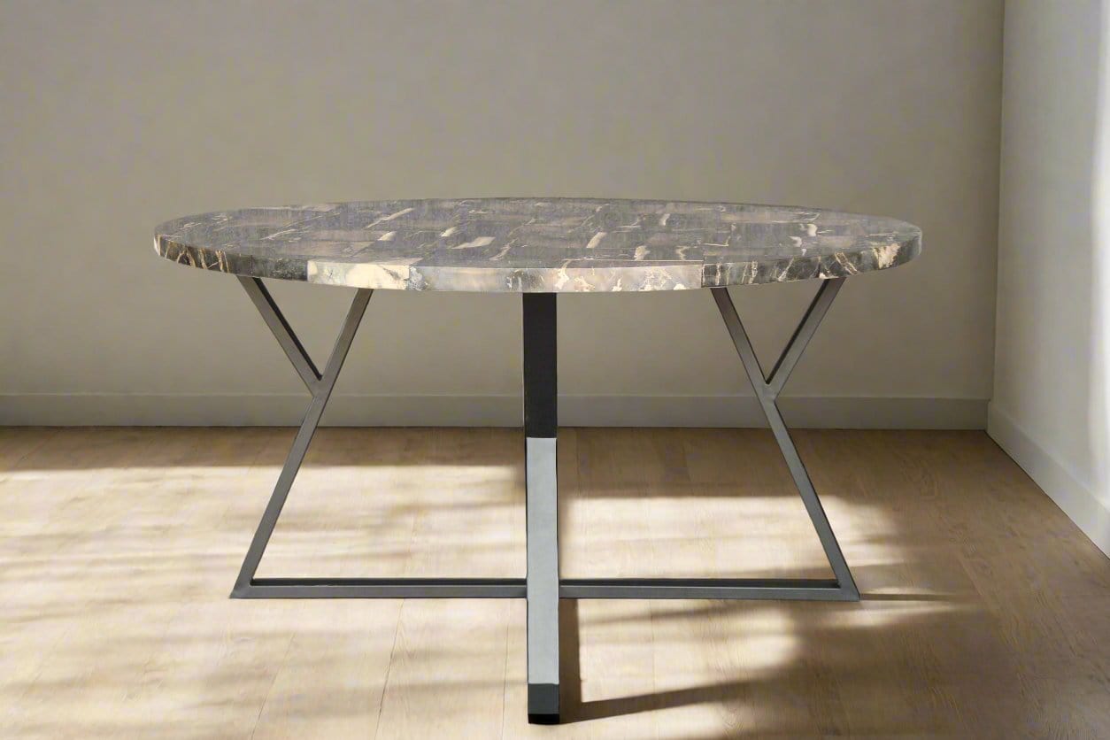 Kalifano Petrified Wood Petrified Wood Round Mosaic Coffee Table 59" / 218 lbs PWT18000-BK.001