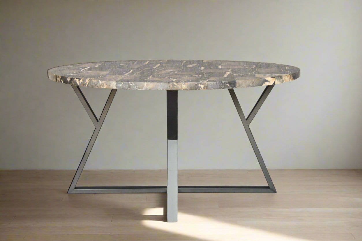 Kalifano Petrified Wood Petrified Wood Round Mosaic Coffee Table 59" / 218 lbs PWT18000-BK.001