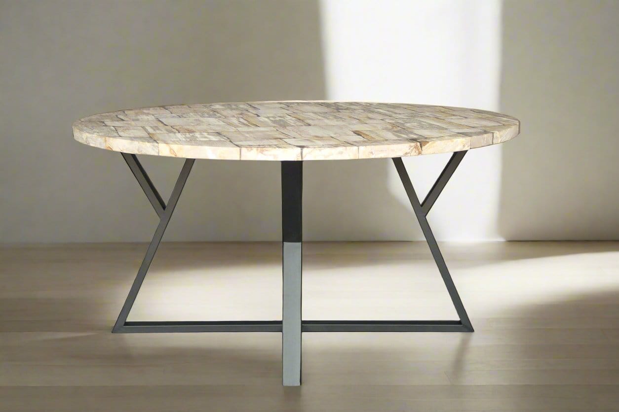 Kalifano Petrified Wood Petrified Wood Round Mosaic Coffee Table 59" / 240 lbs PWT18000-BN.001