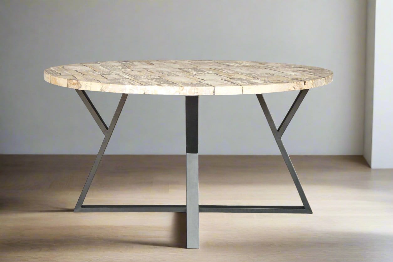 Kalifano Petrified Wood Petrified Wood Round Mosaic Coffee Table 59" / 240 lbs PWT18000-BN.001