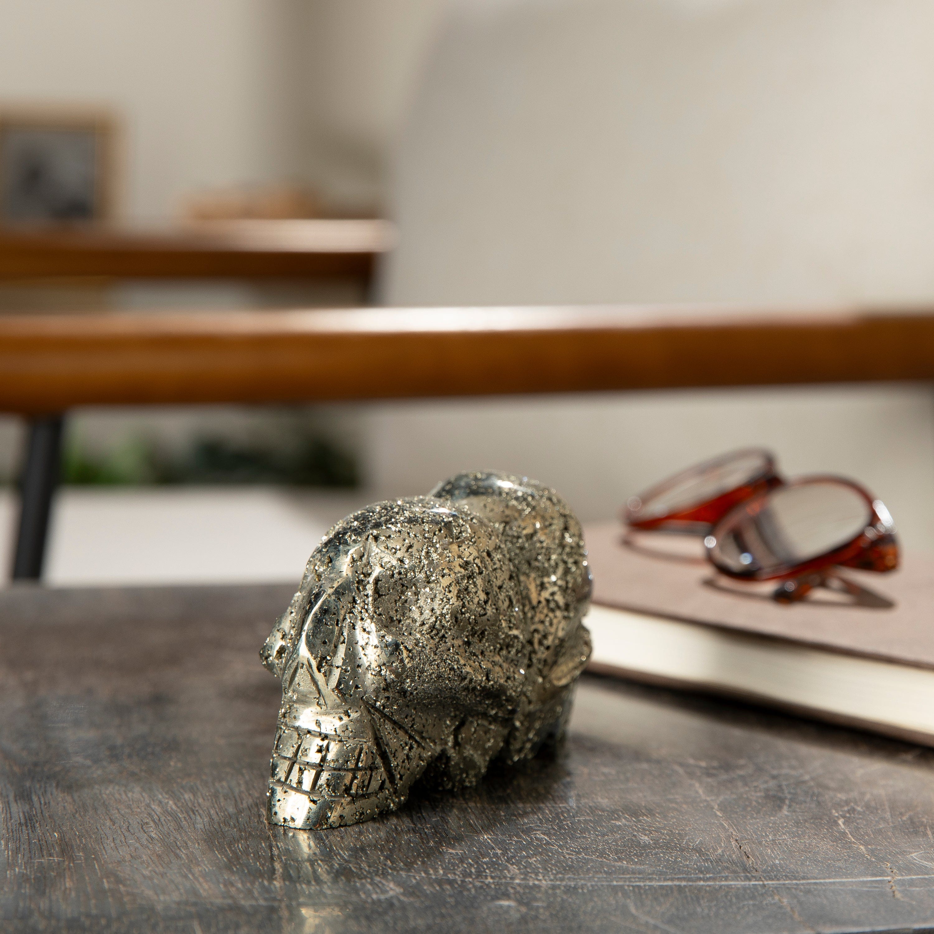 Kalifano Pyrite Peruvian Pyrite Double Skull Carving 5" / 1.8lbs PCSK1600.001