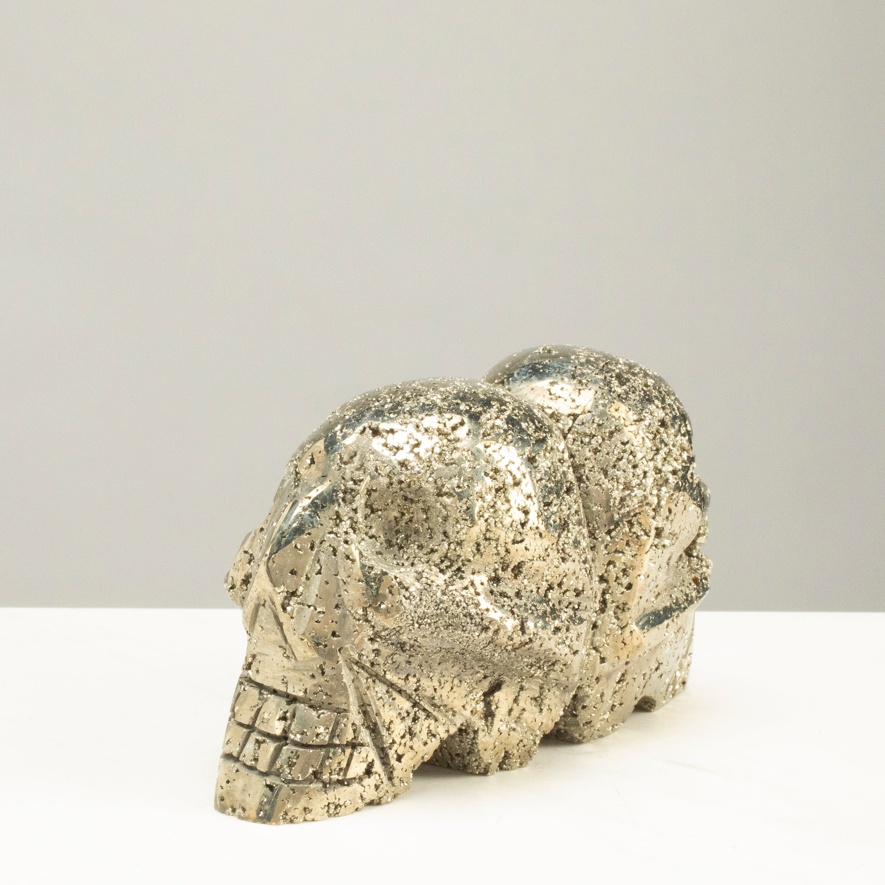 Kalifano Pyrite Peruvian Pyrite Double Skull Carving 5" / 1.8lbs PCSK1600.001