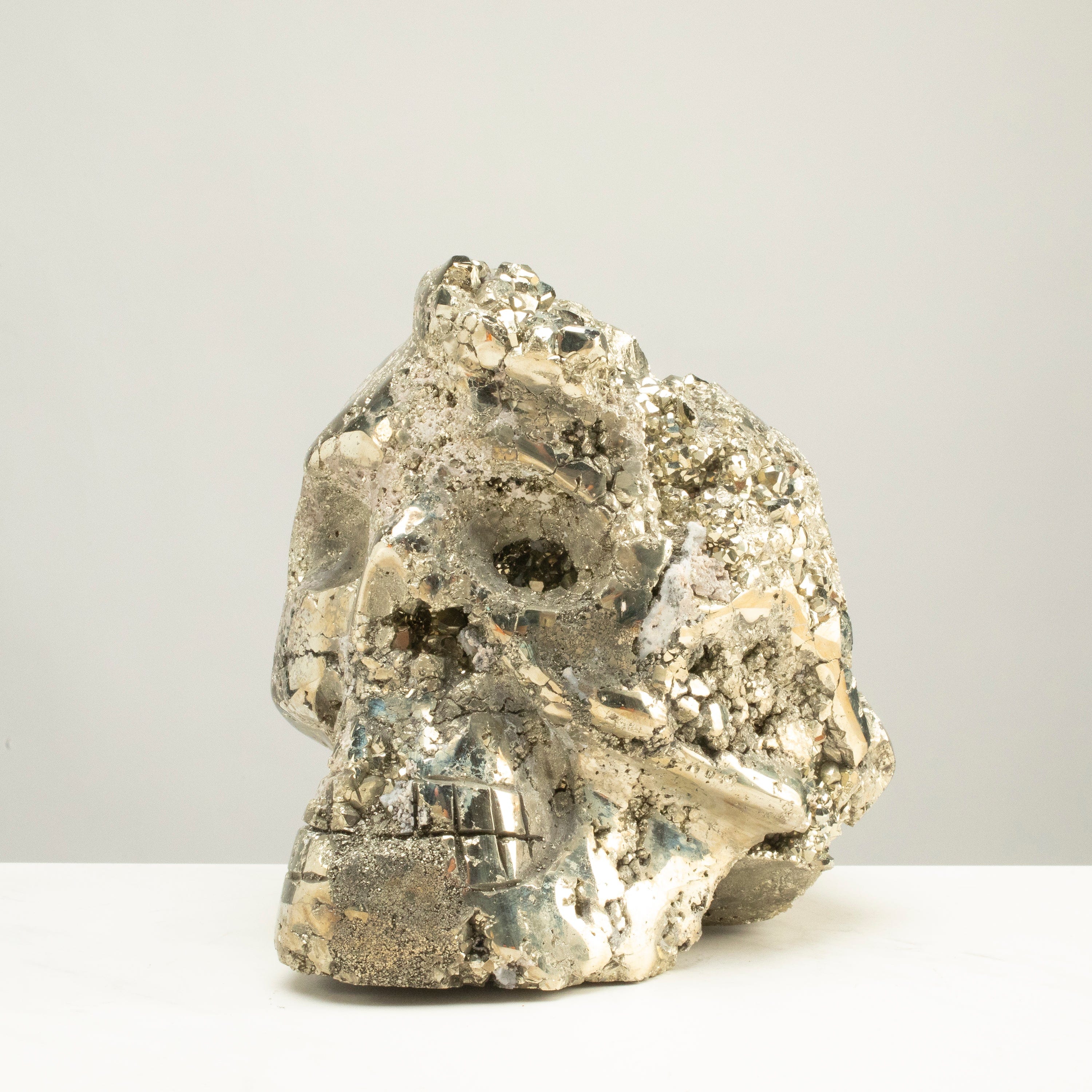 Kalifano Pyrite Peruvian Pyrite Skull Carving 10" / 17.8lbs PCSK9600.001