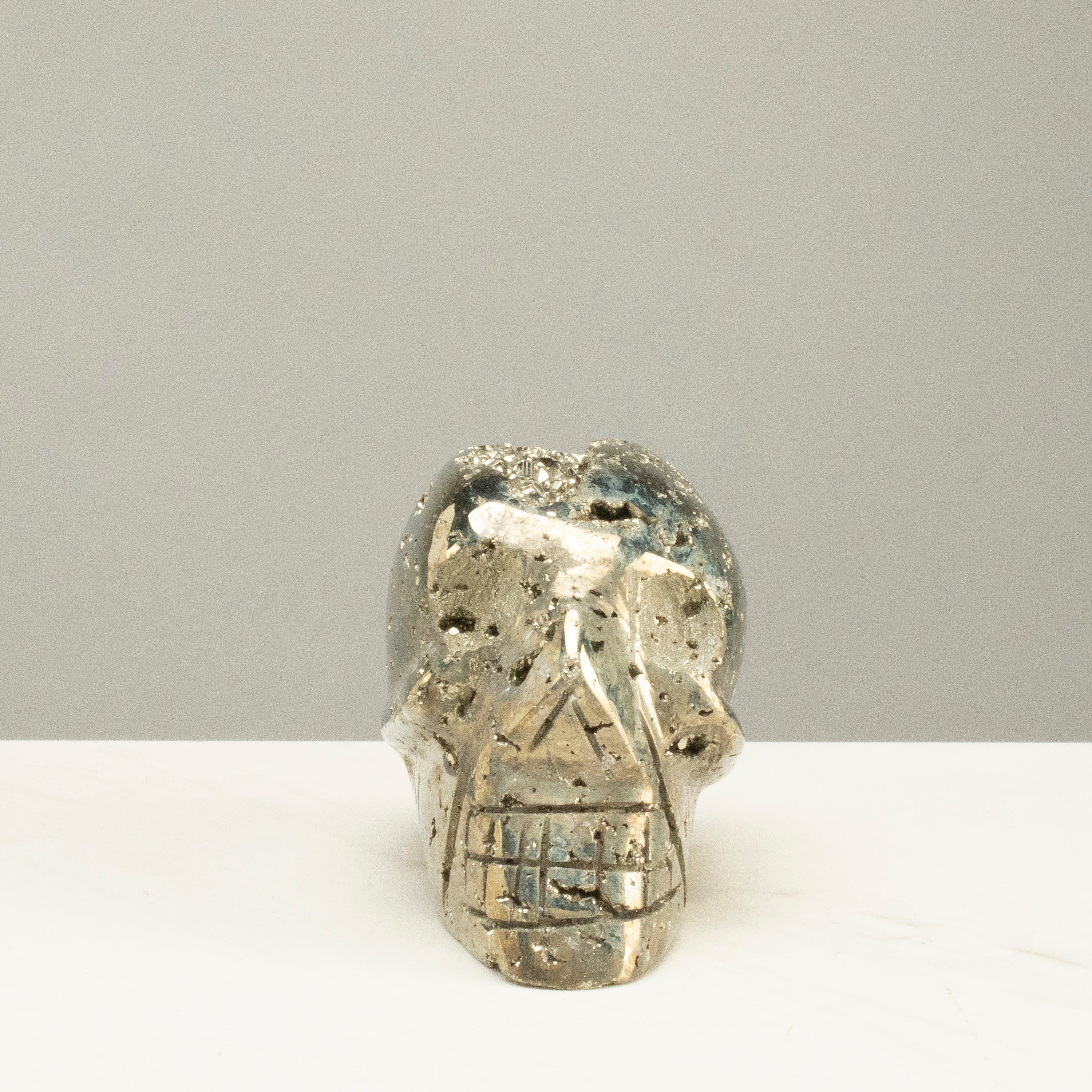 Kalifano Pyrite Peruvian Pyrite Skull Carving 4" / 1.2lbs PCSK900.001