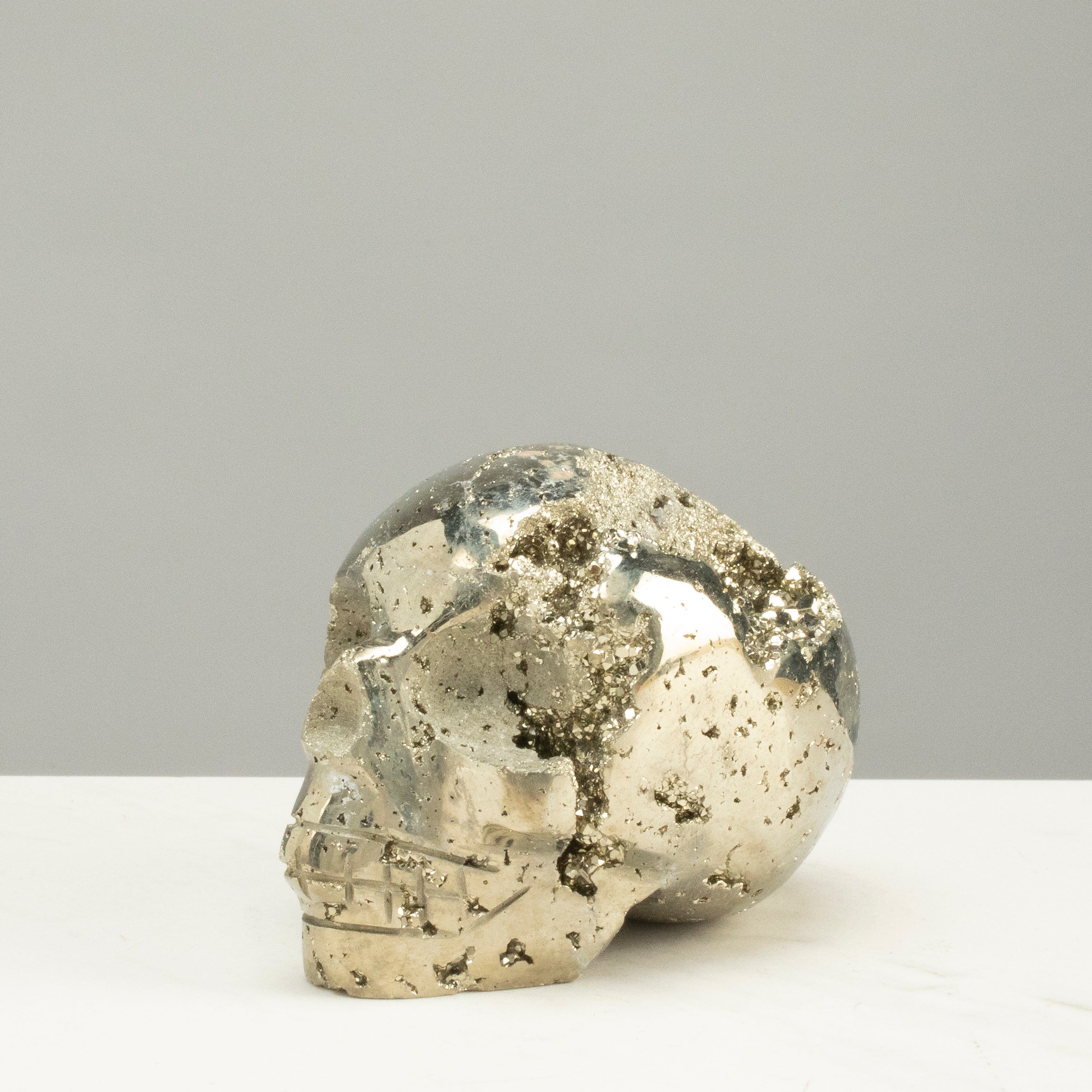 Kalifano Pyrite Peruvian Pyrite Skull Carving 4" / 1.3lbs PCSK1000.001