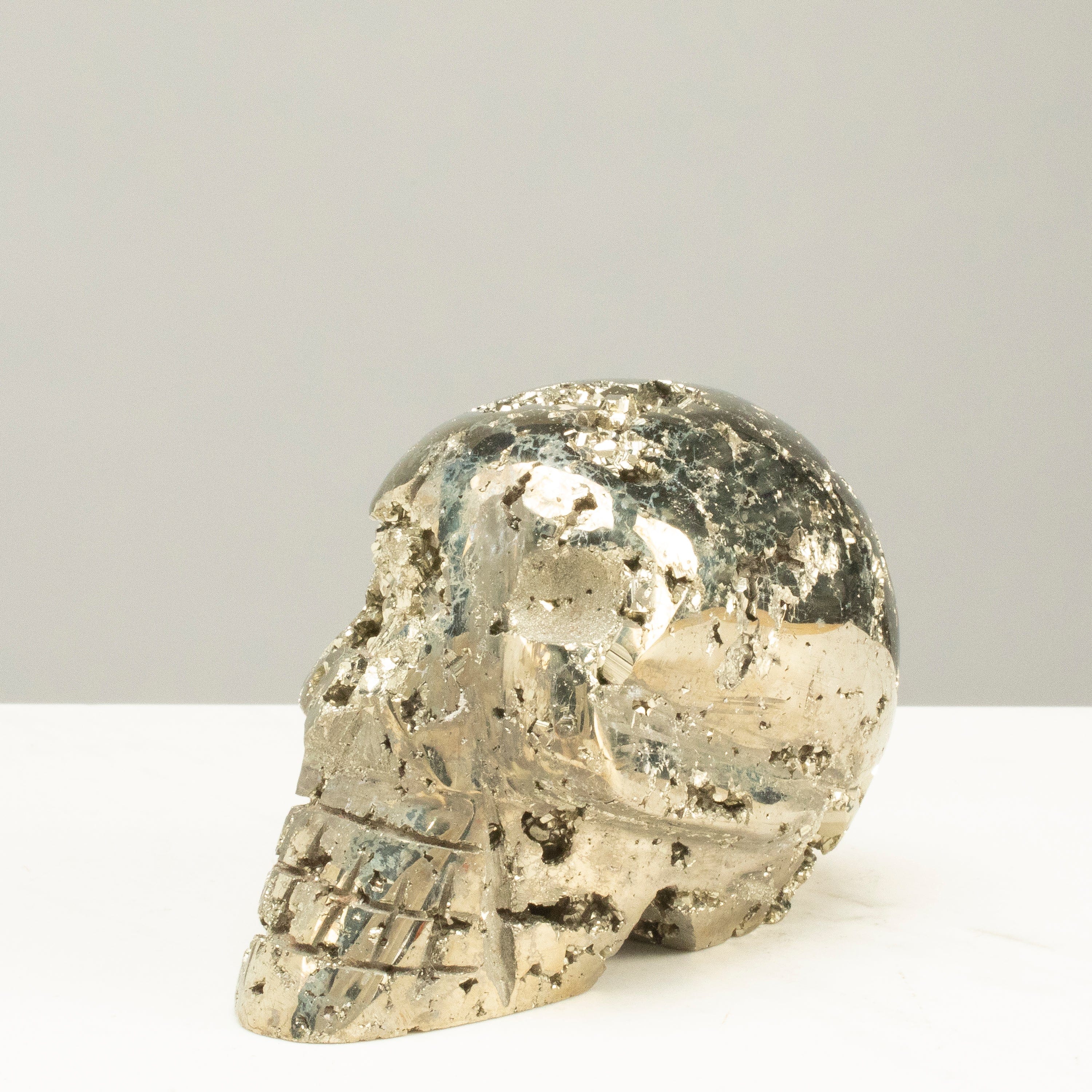 Kalifano Pyrite Peruvian Pyrite Skull Carving 4" / 1.4lbs PCSK1000.002