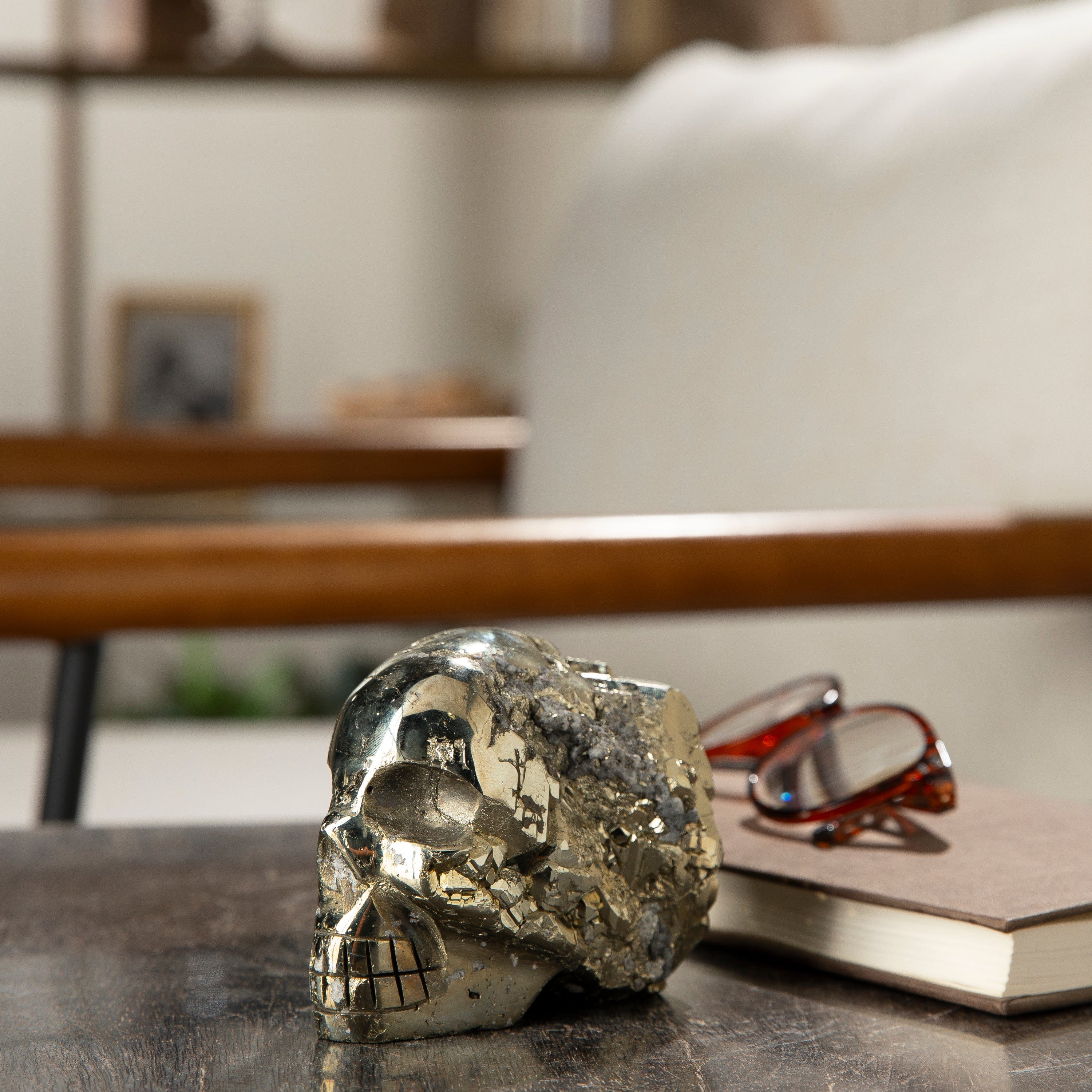 Kalifano Pyrite Peruvian Pyrite Skull Carving 5" / 2.9lbs PCSK1600.002