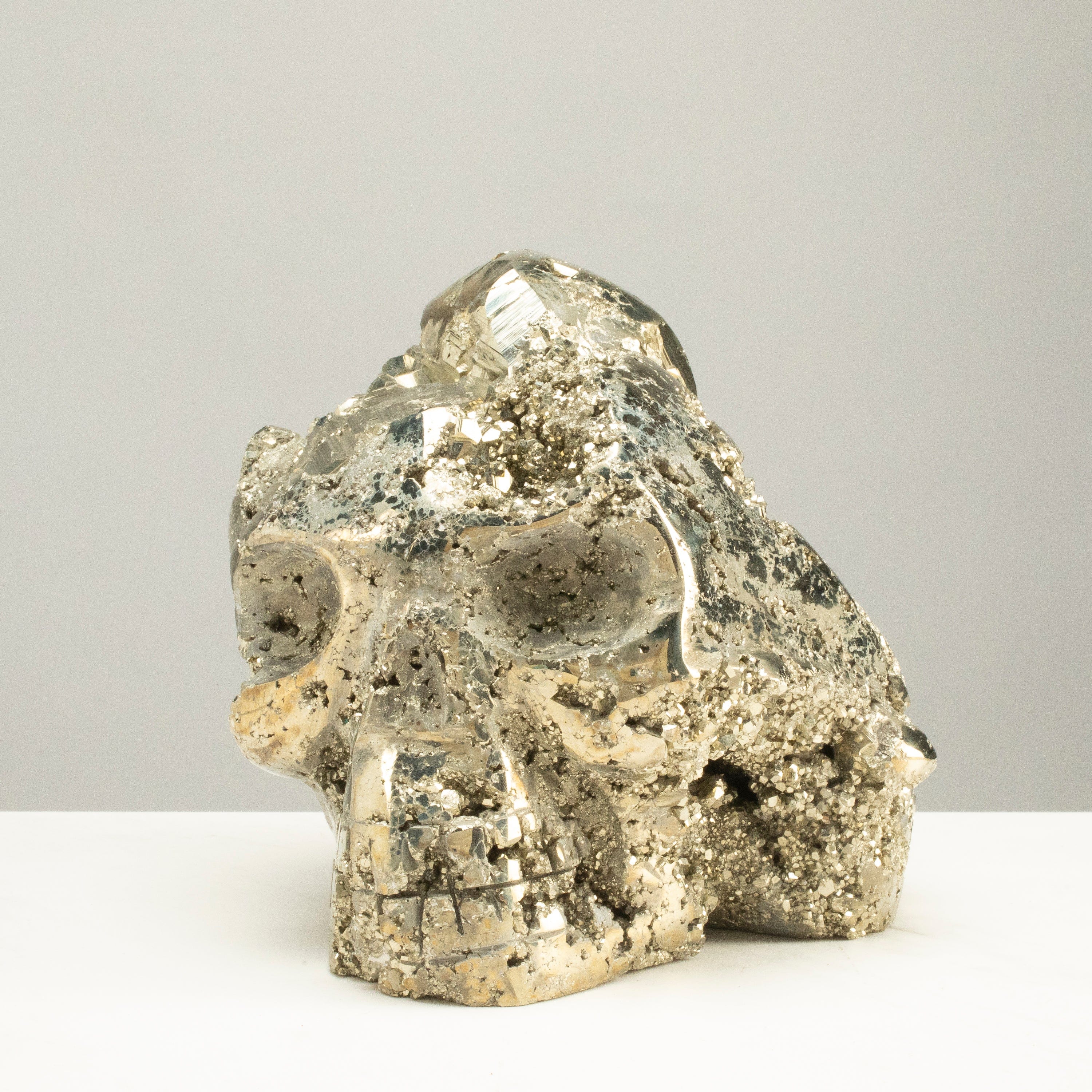 Kalifano Pyrite Peruvian Pyrite Skull Carving 7" / 10lbs PCSK5000.001