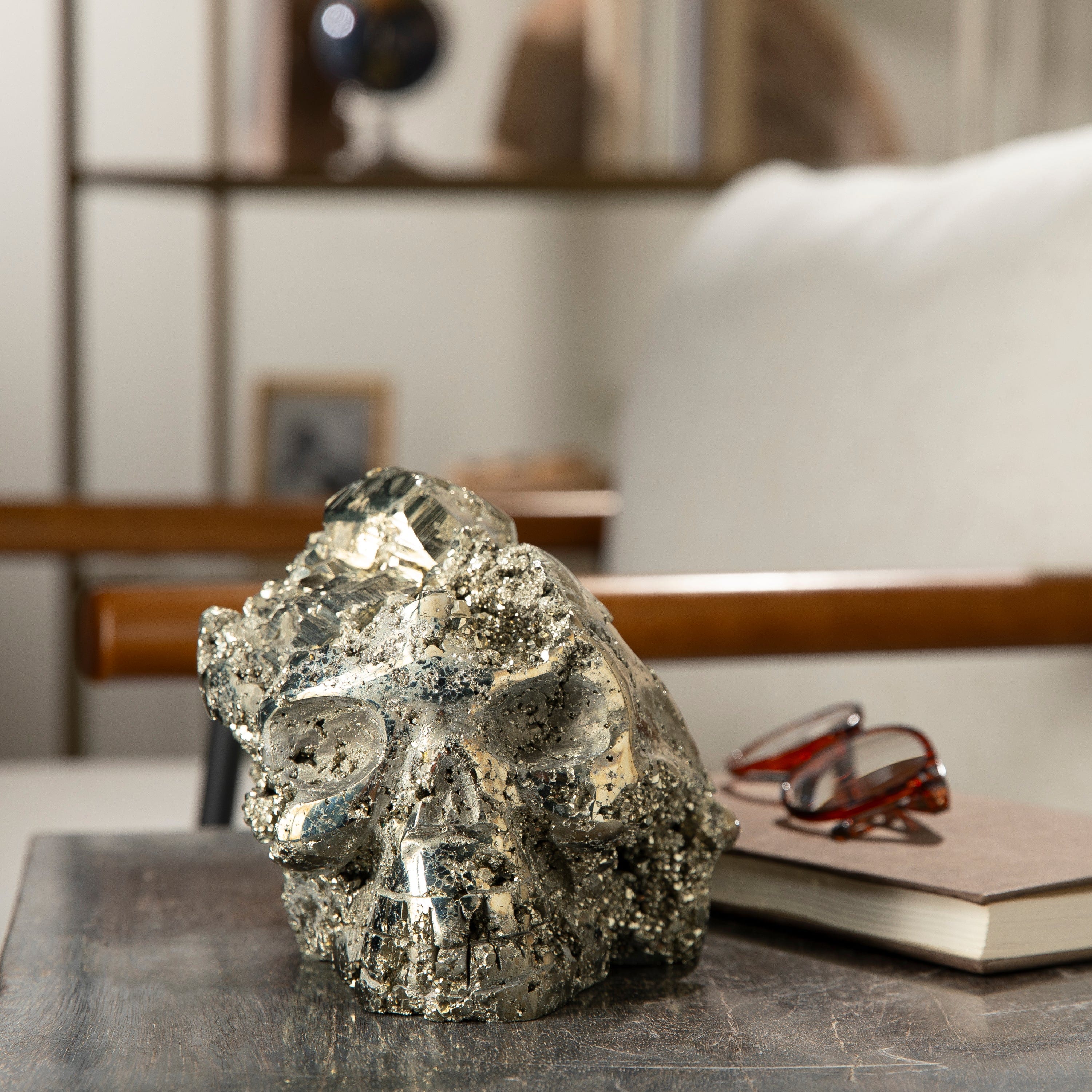 Kalifano Pyrite Peruvian Pyrite Skull Carving 7" / 10lbs PCSK5000.001